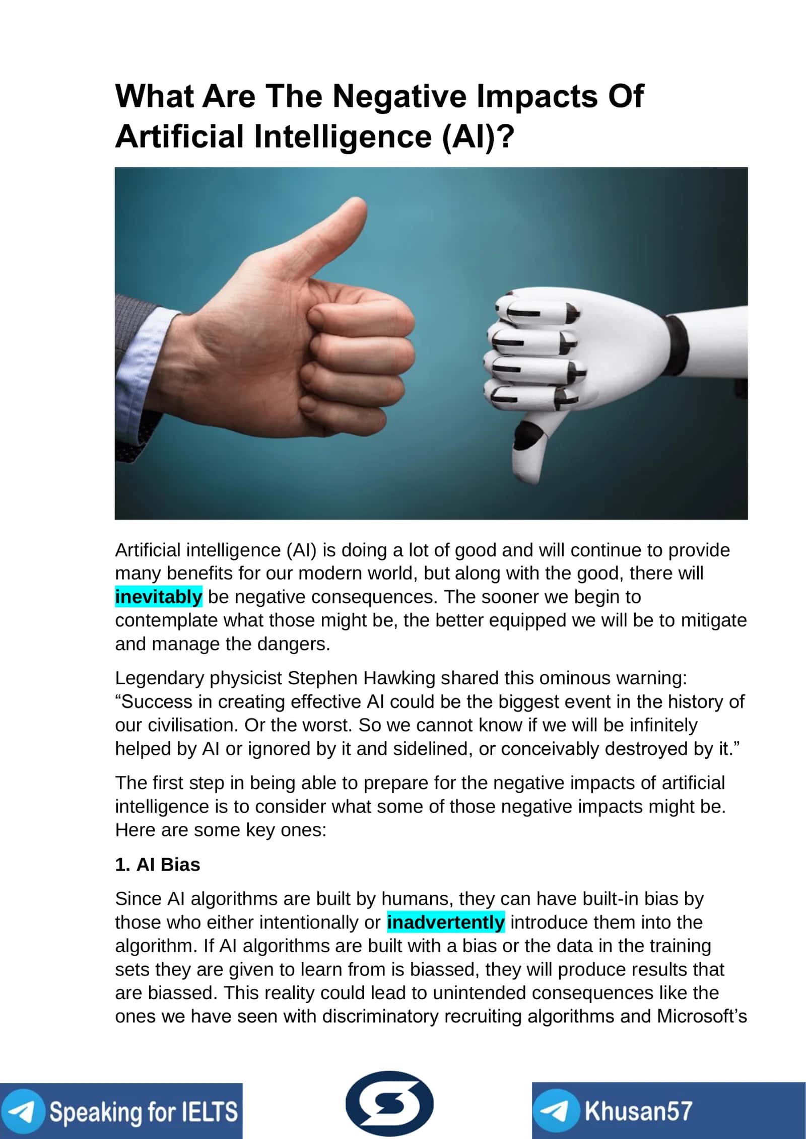 Negative Impacts Of Artificial Intelligence (AI) 1