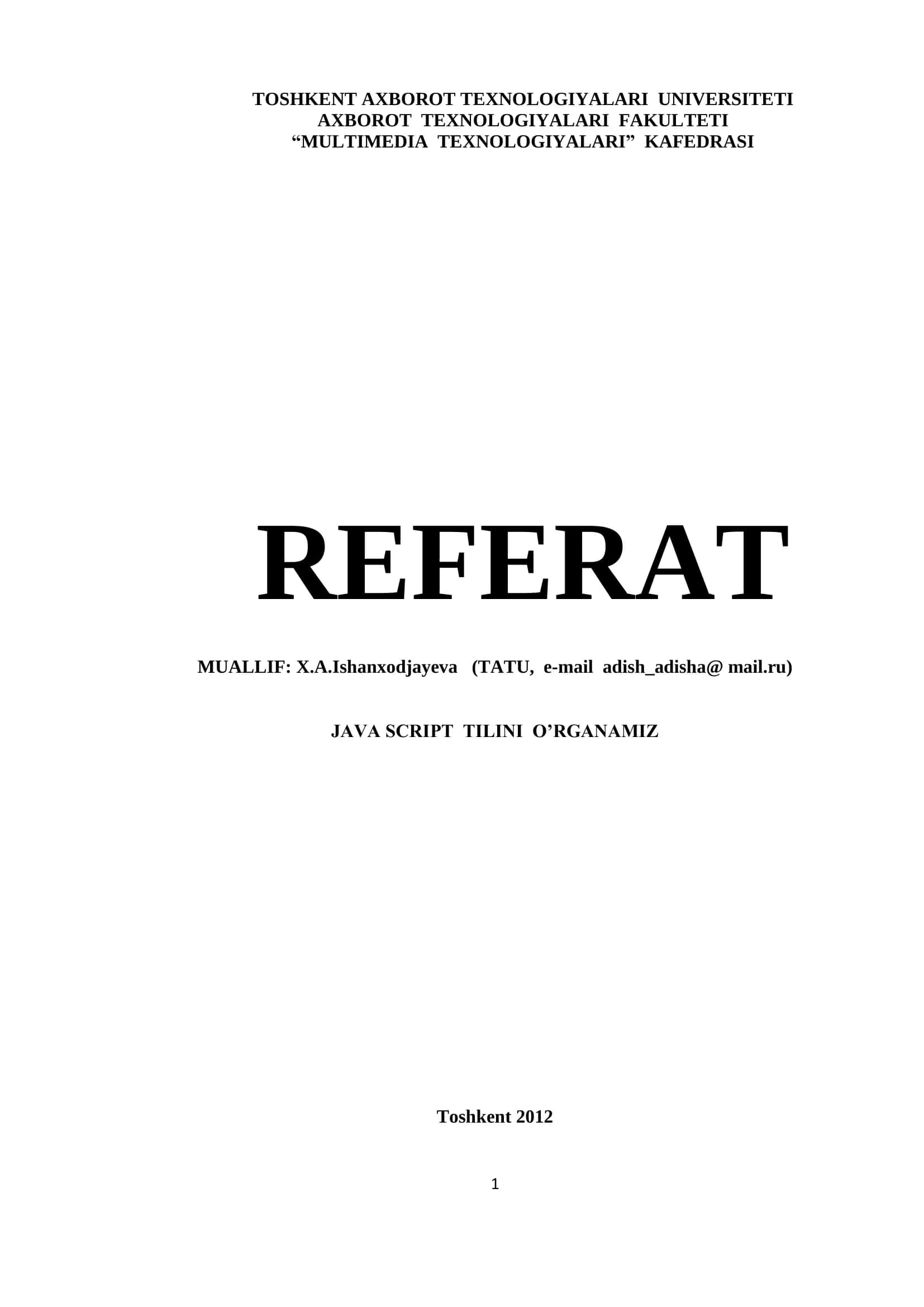 JAVA SCRIPT TILINI O‟RGANAMIZ 1