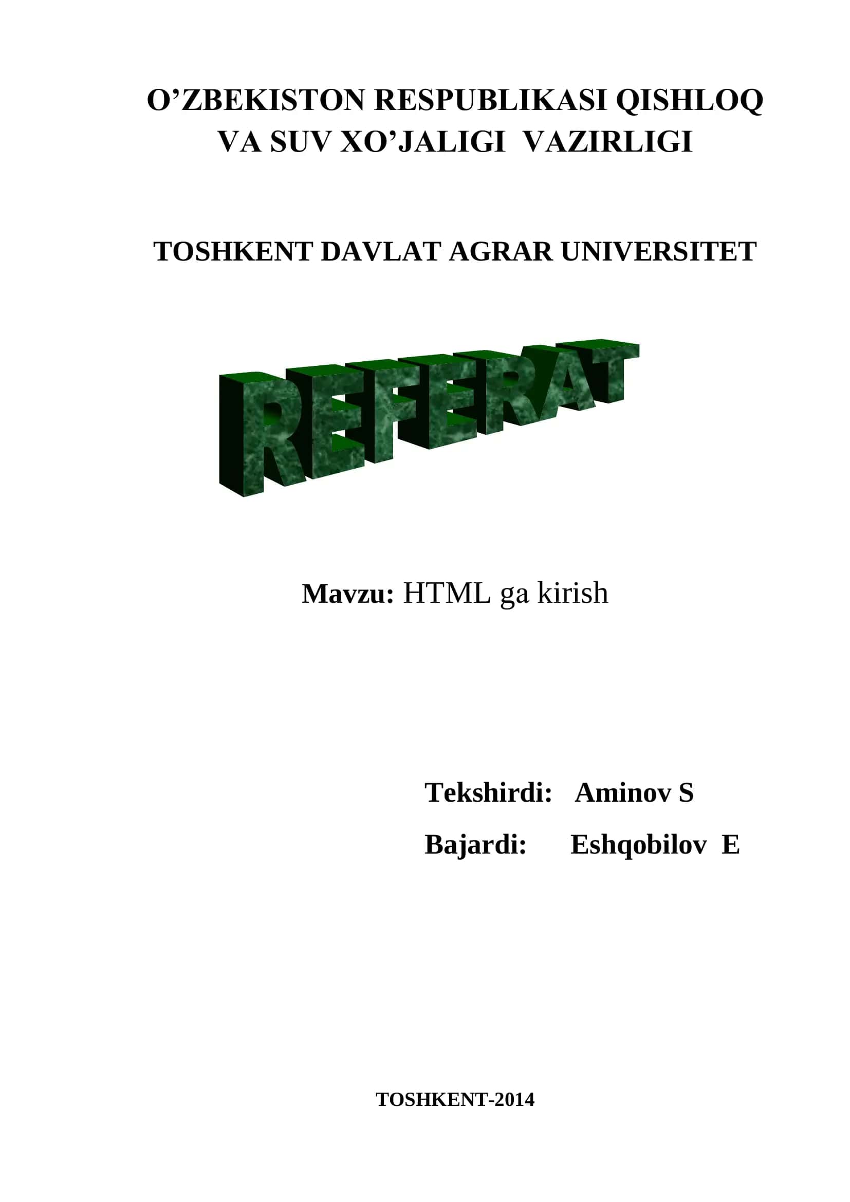 HTML gа kirish 1