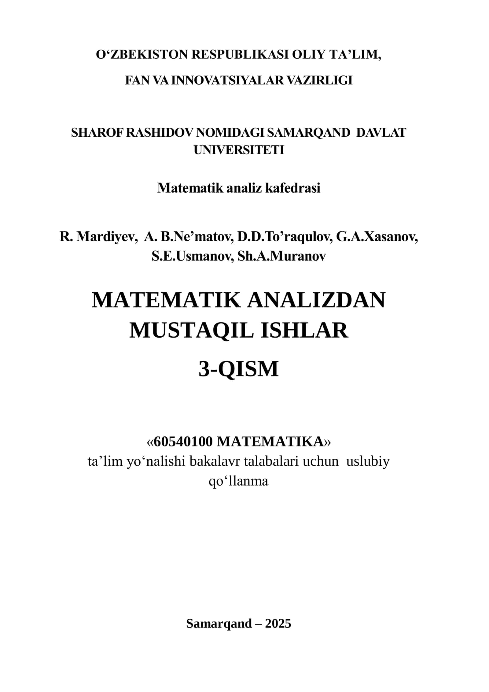 Matematik Analizdan Mustaqil Ishlar 1