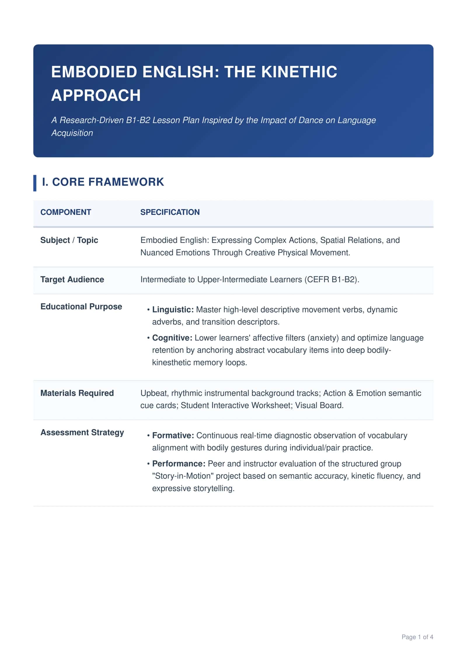 EMBODIED ENGLISH: THE KINETHIC APPROACH 1