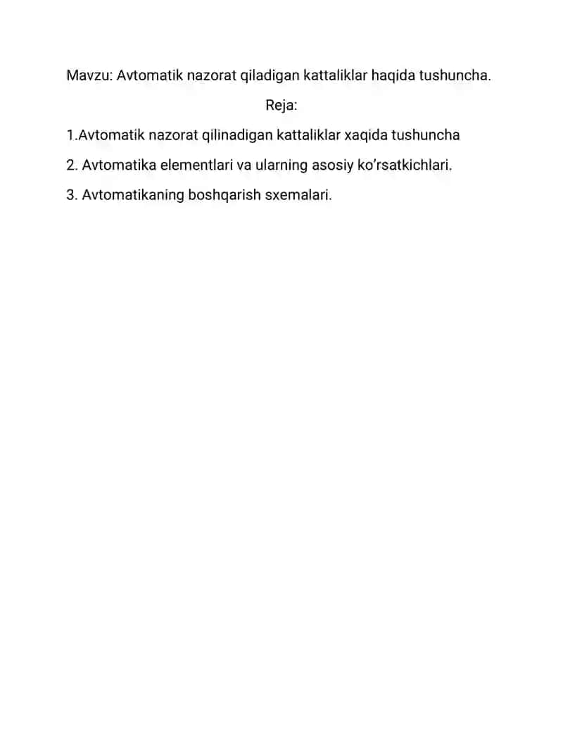 Avtomatik nazorat qiladigan kattaliklar
