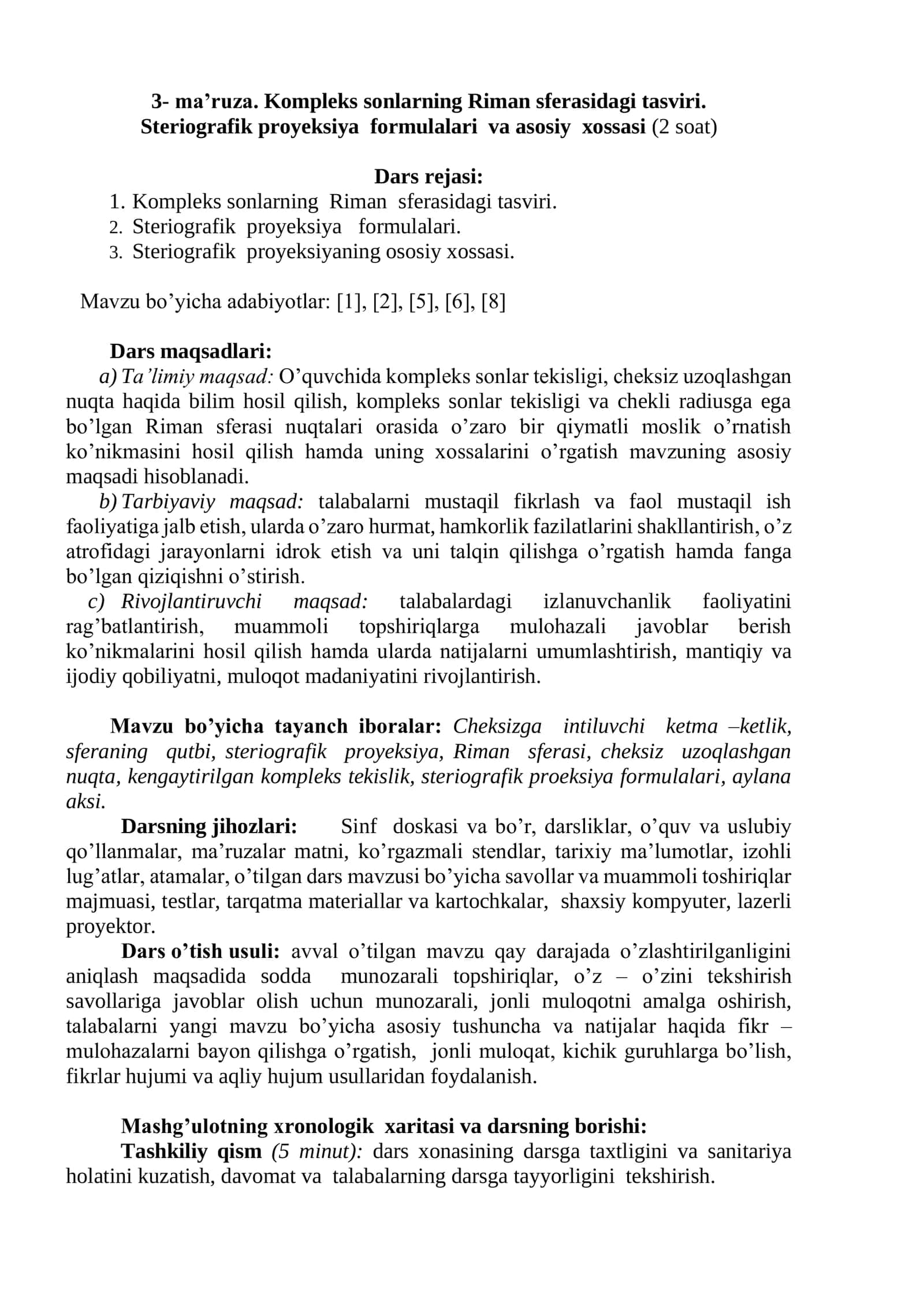 Steriografik proyeksiya formulalari 1
