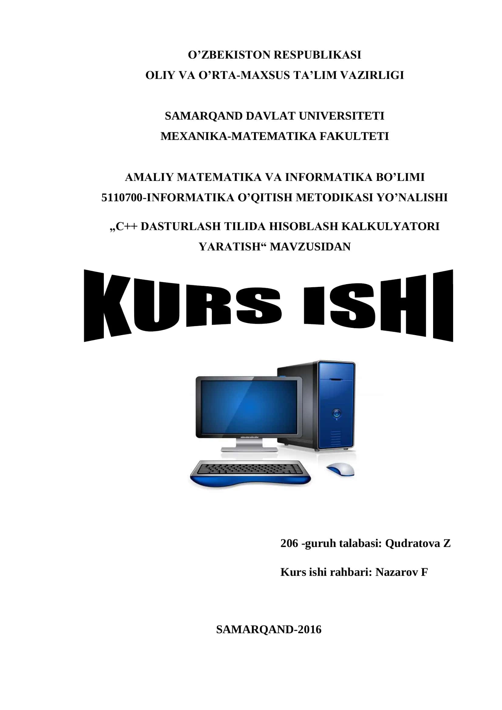 C++ DASTURLASH TILIDA HISOBLASH KALKULYATORI 1