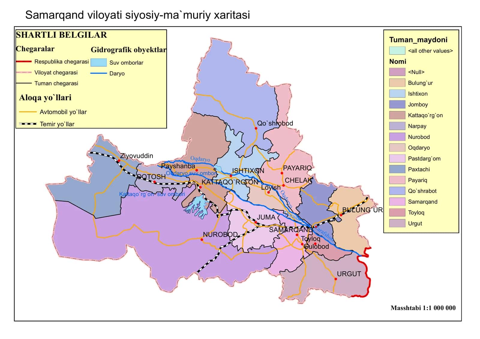 Samarqand viloyati siyosiy-ma`muriy xaritasi 1