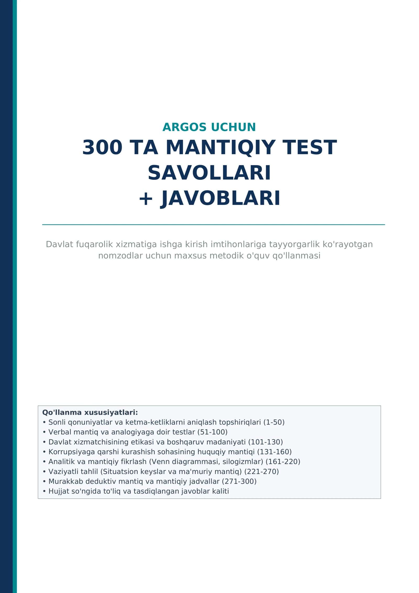 ARGOS uchun 300 ta mantiqiy test savollari + javoblari 1