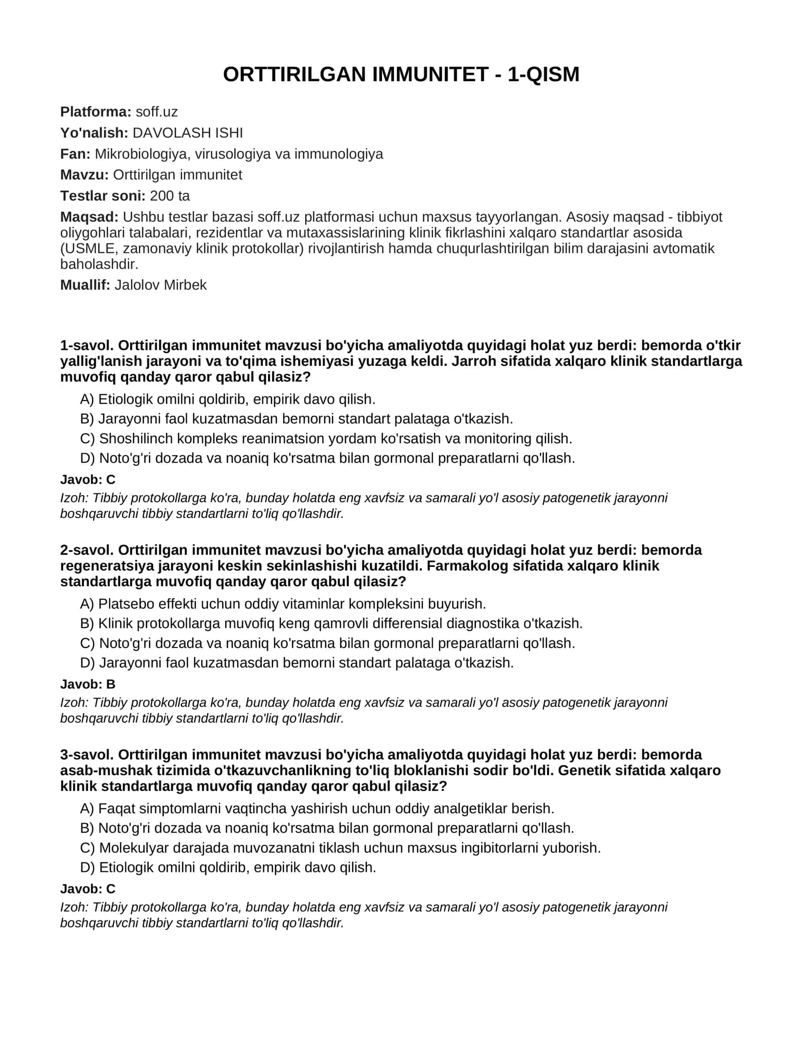 ORTTIRILGAN IMMUNITET - 1-QISM 1