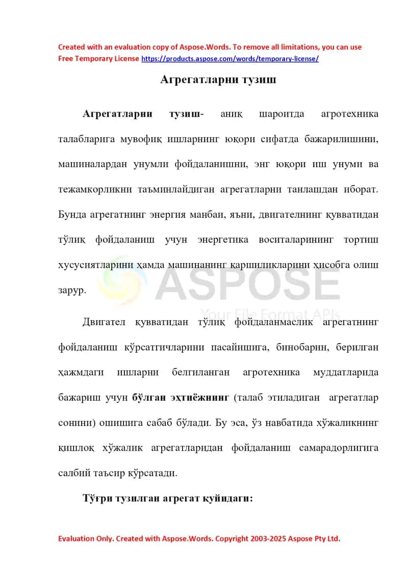 Агрегатларни тузиш 1