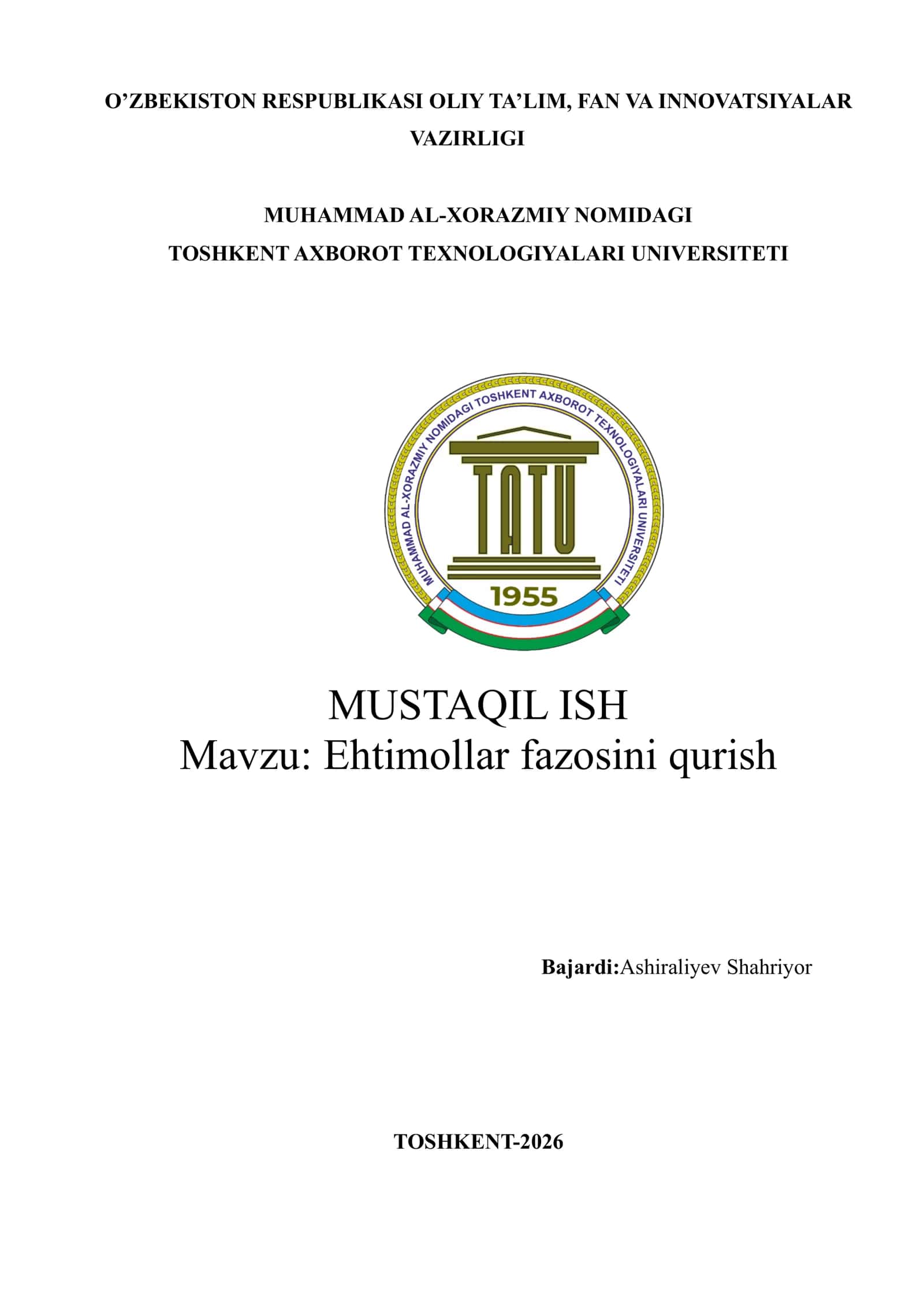 Ehtimollar fazosini qurish 1