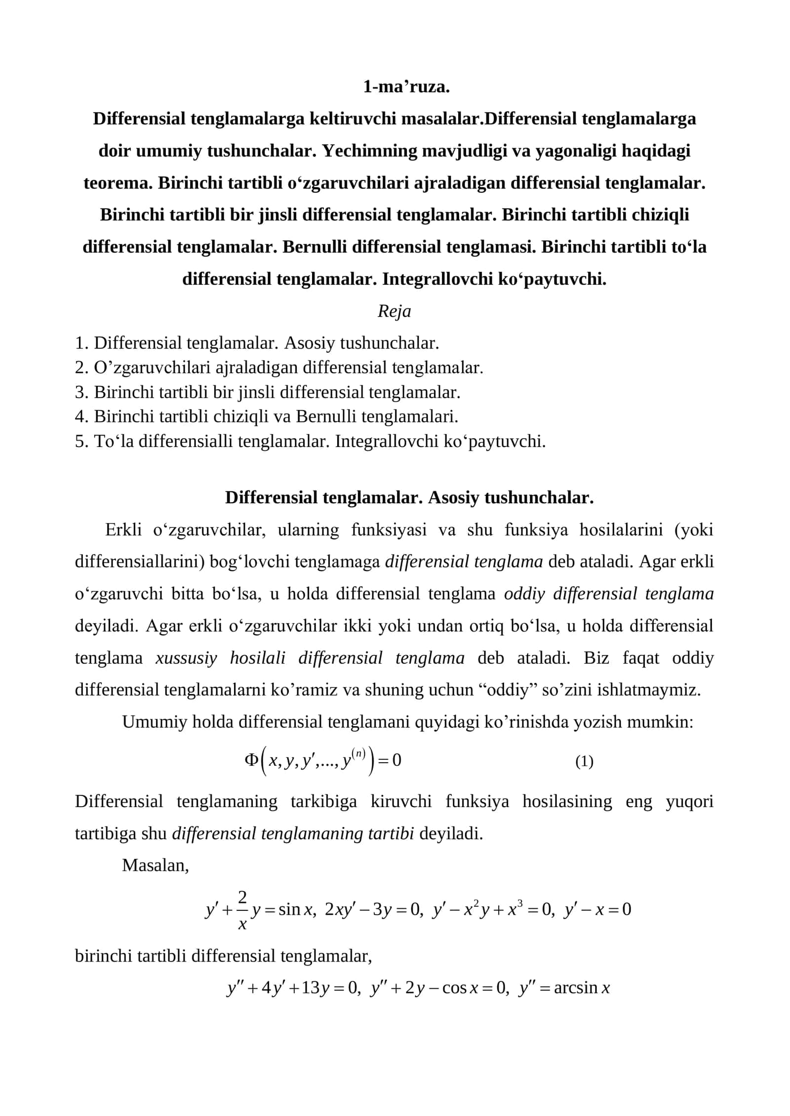 Differensial tenglamalar 1