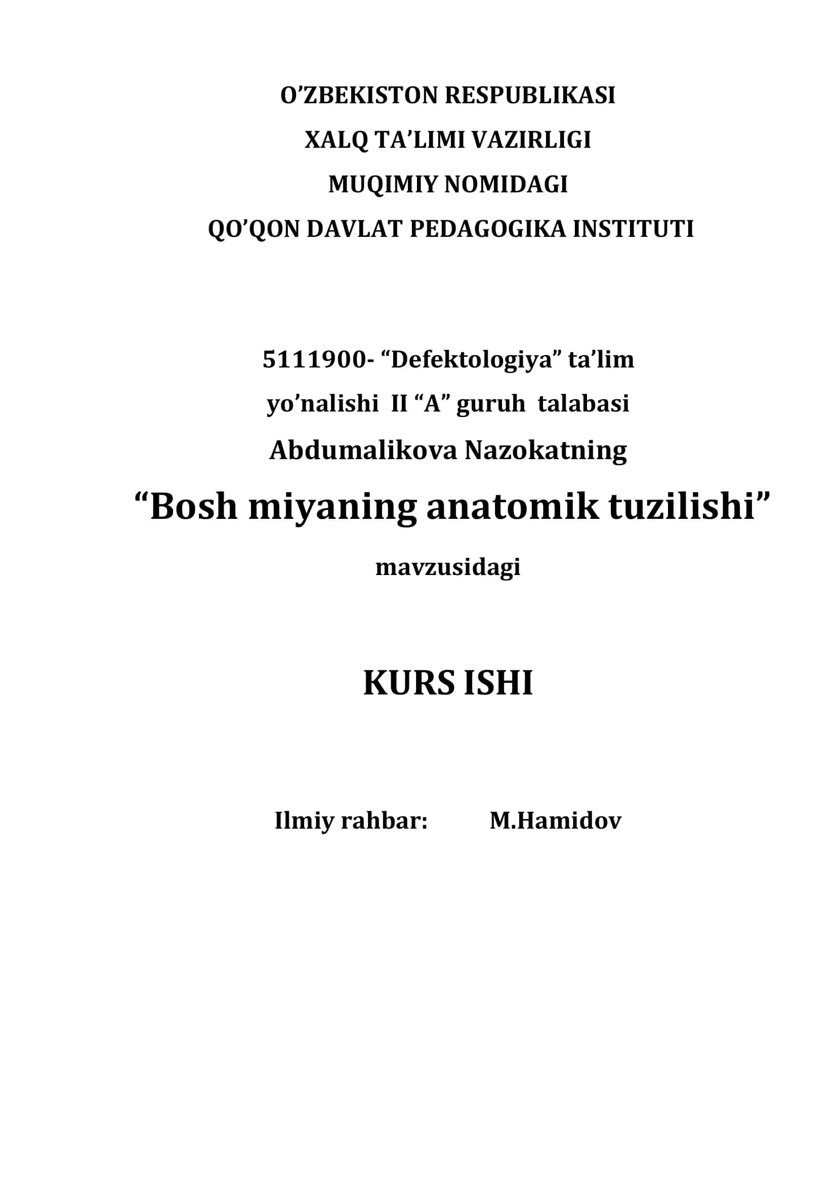 "Bosh miyaning anatomik tuzilishi" 1