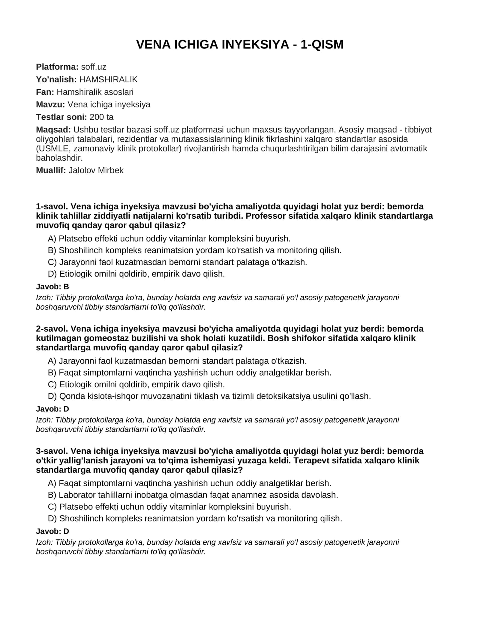 VENA ICHIGA INYEKSIYA - 1-QISM 1