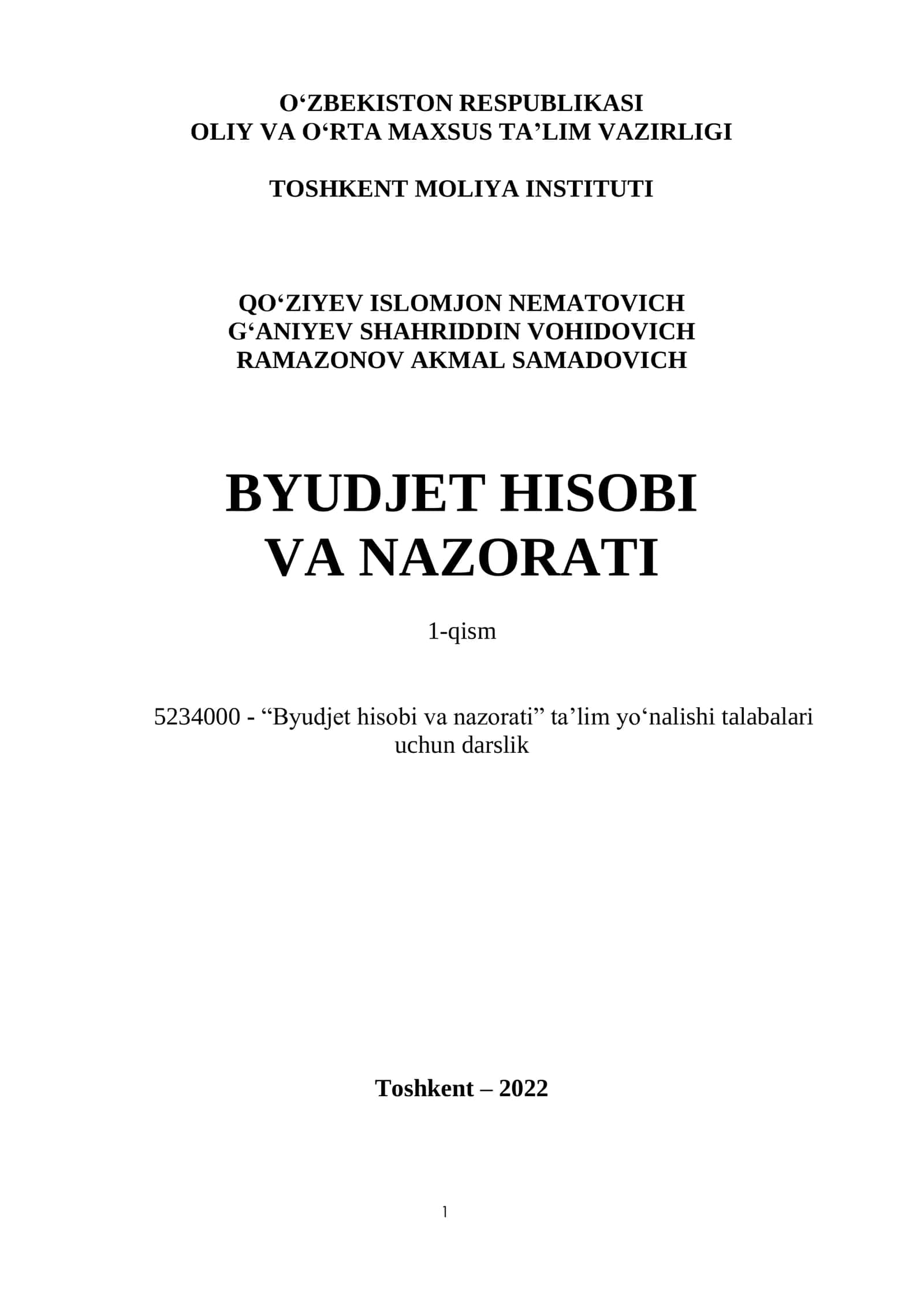 BYUDJET HISOBI VA NAZORATI 1