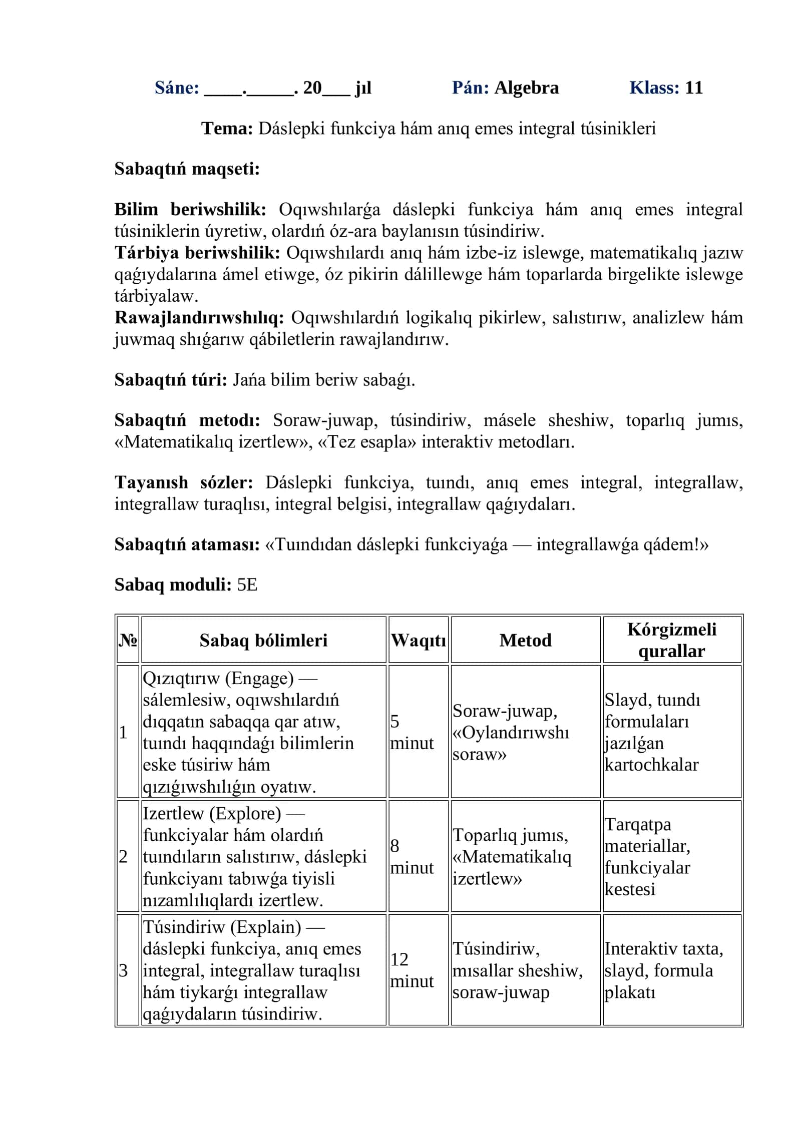 Algebra 11-sinf matematika darsi 1