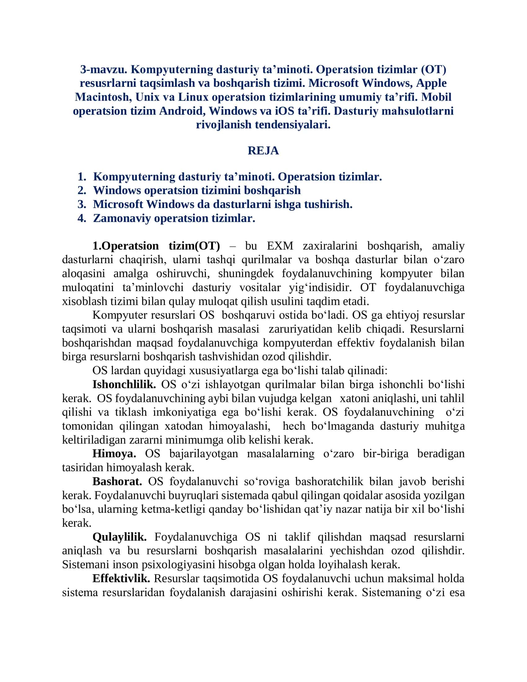 Operatsion tizimlar (OT) 1