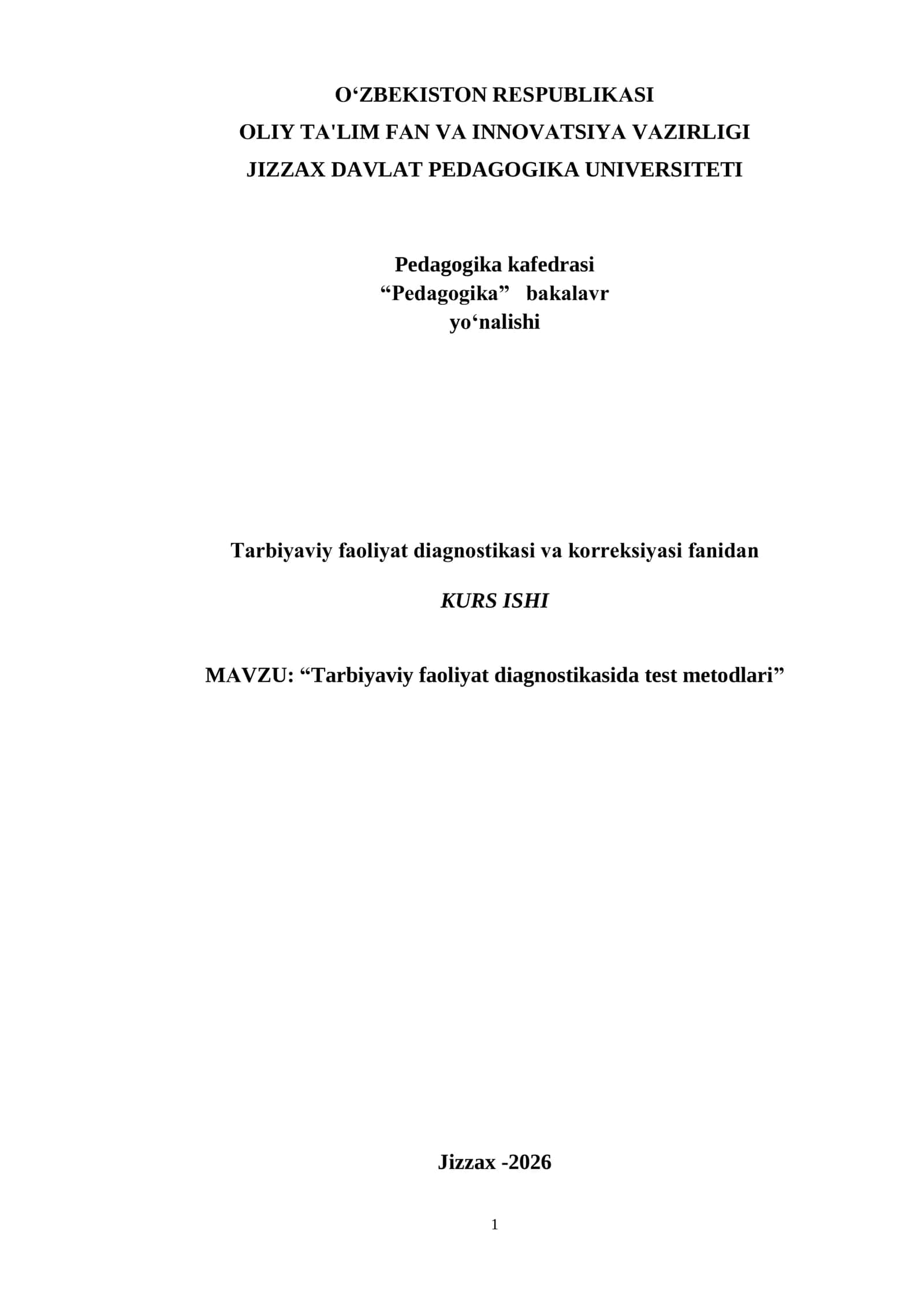 Tarbiyaviy faoliyat diagnostikasida test metodlari 1