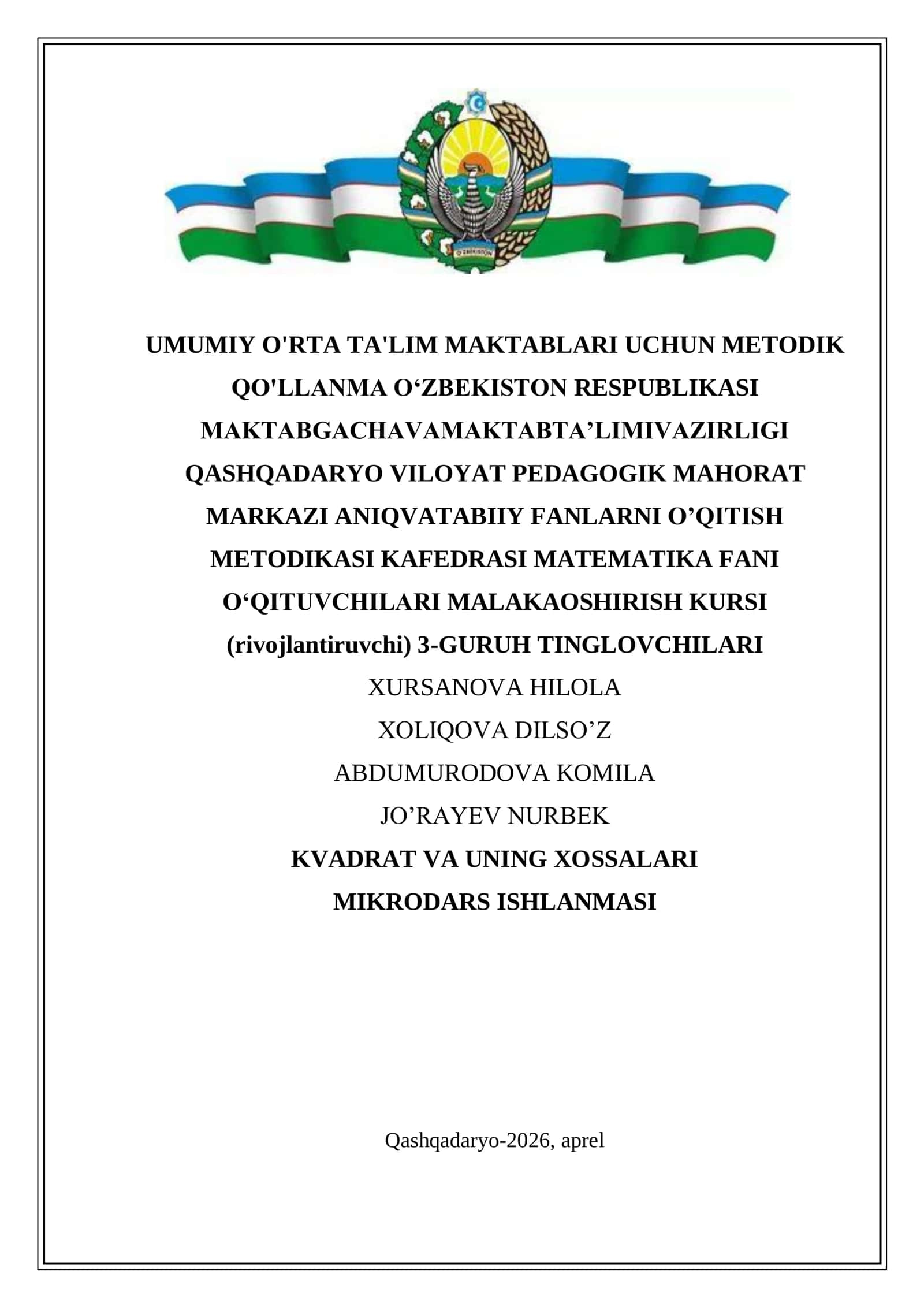 Kvadrat va uning xossalari dars ishlanma 1