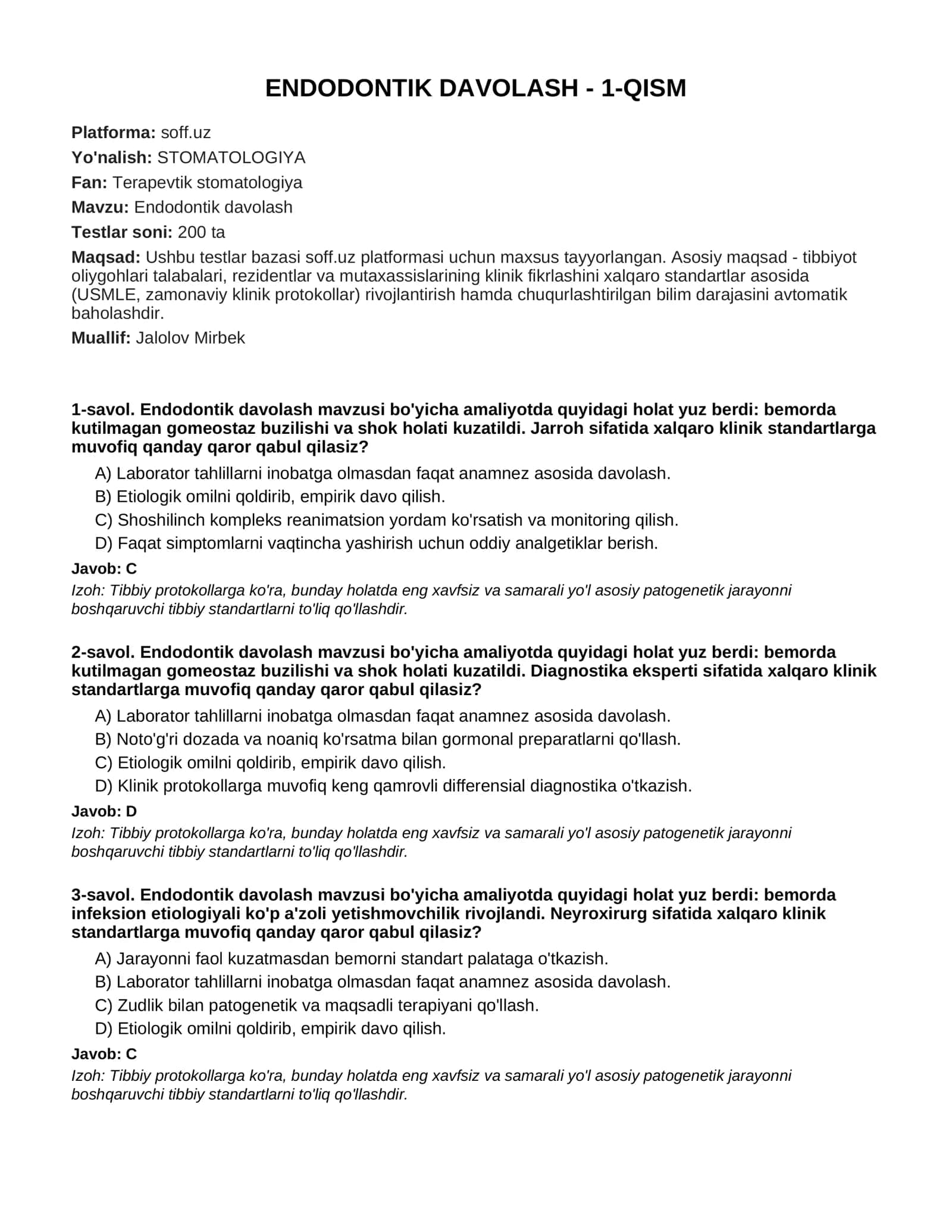 ENDODONTIK DAVOLASH - 1-QISM 1
