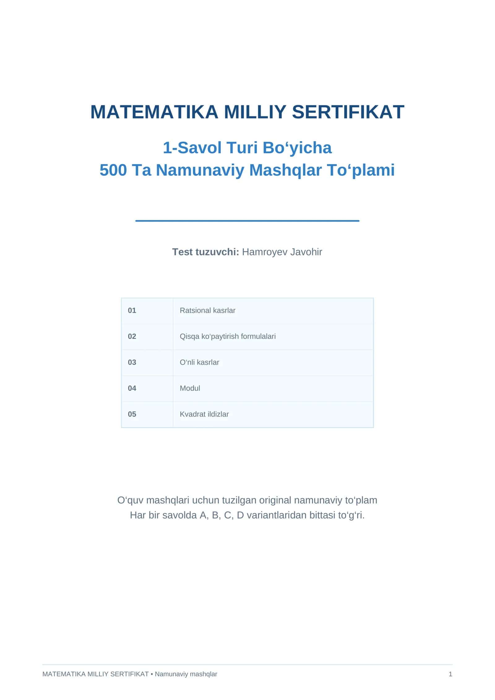 MATEMATIKA MILLIY SERTIFIKAT 1