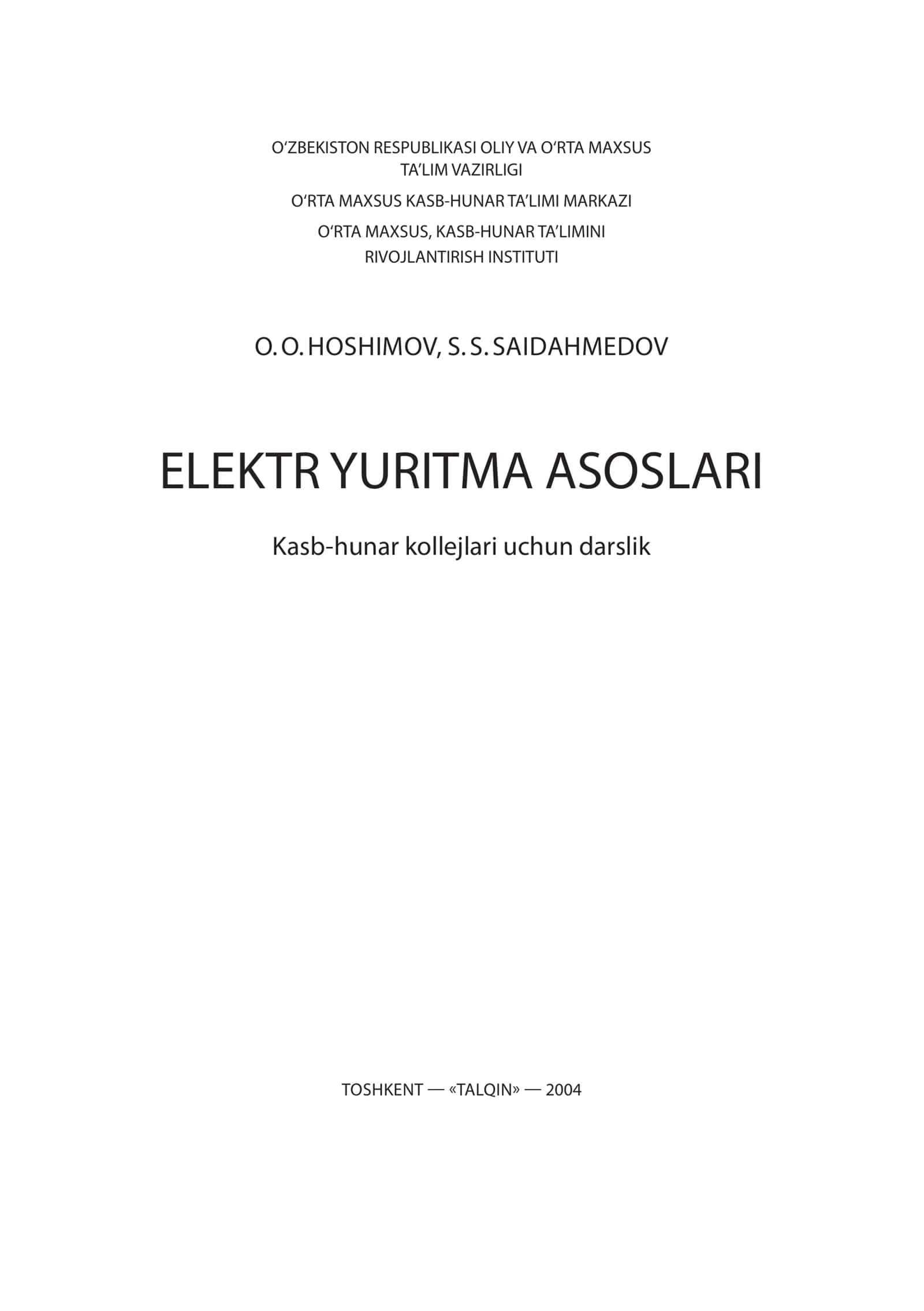 ELEKTR YURITMA ASOSLARI 1