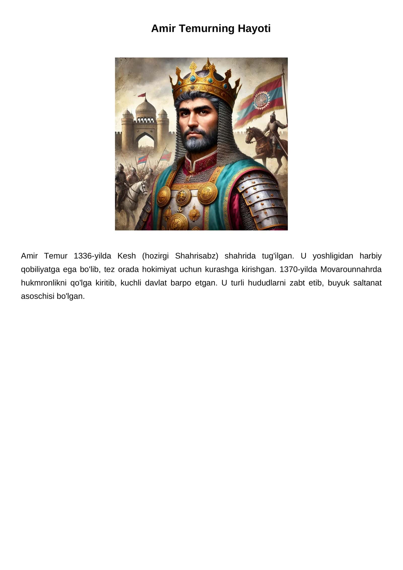 Amir Temurning Hayoti 1