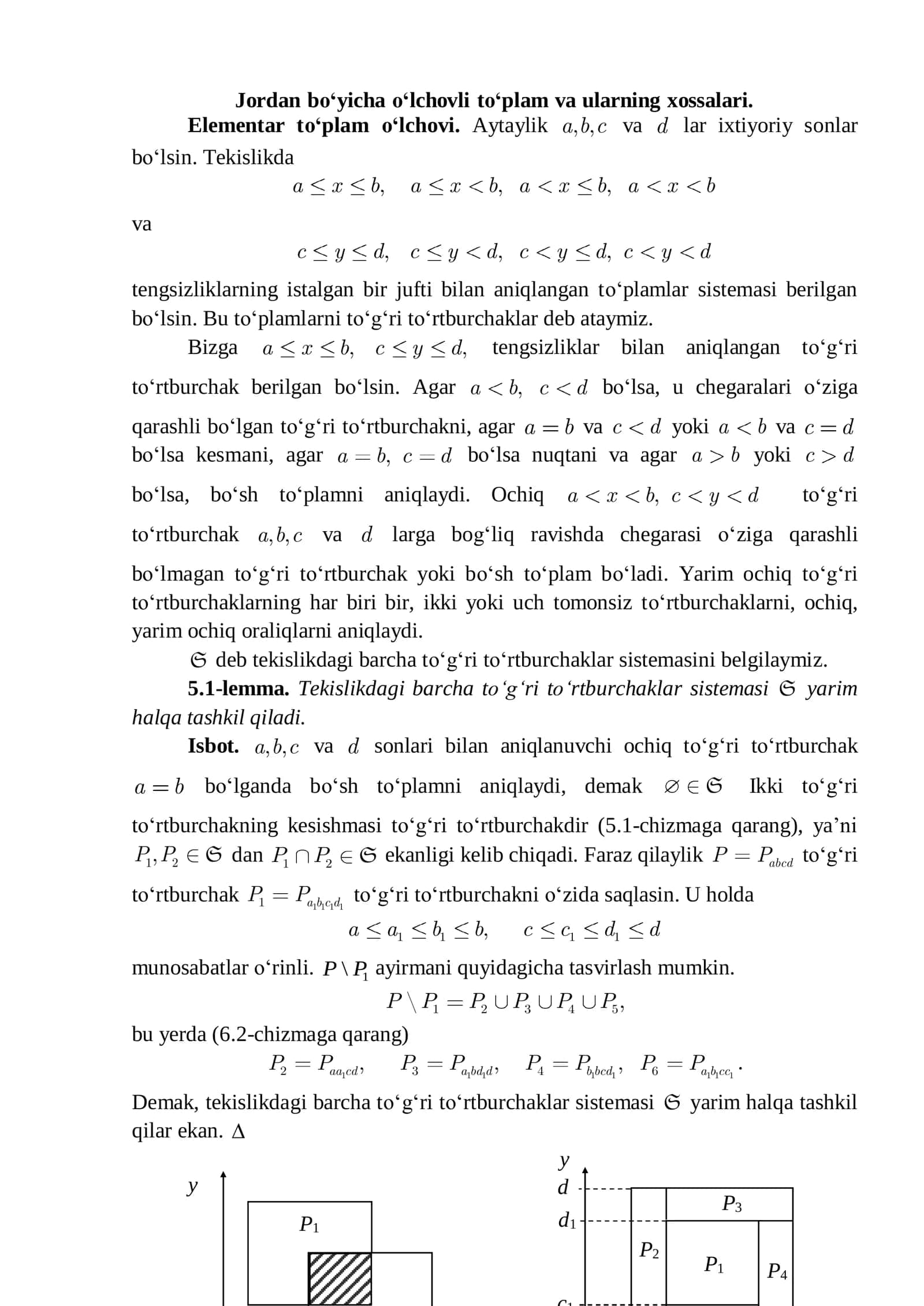 Jordan bo‘yicha o‘lchovli to‘plam va ularning xossalari 1
