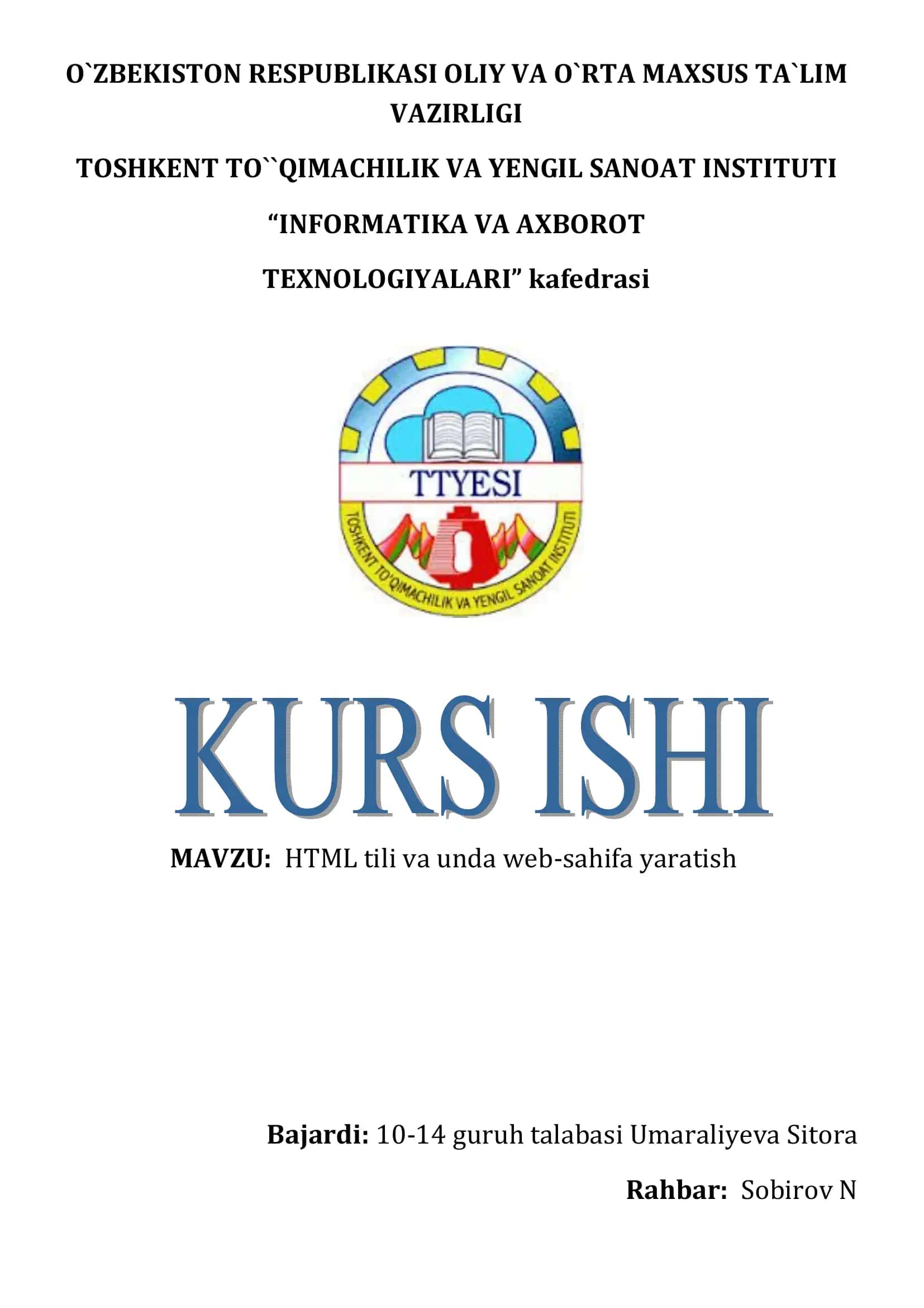 HTML tili va unda web-sahifa yaratish 1
