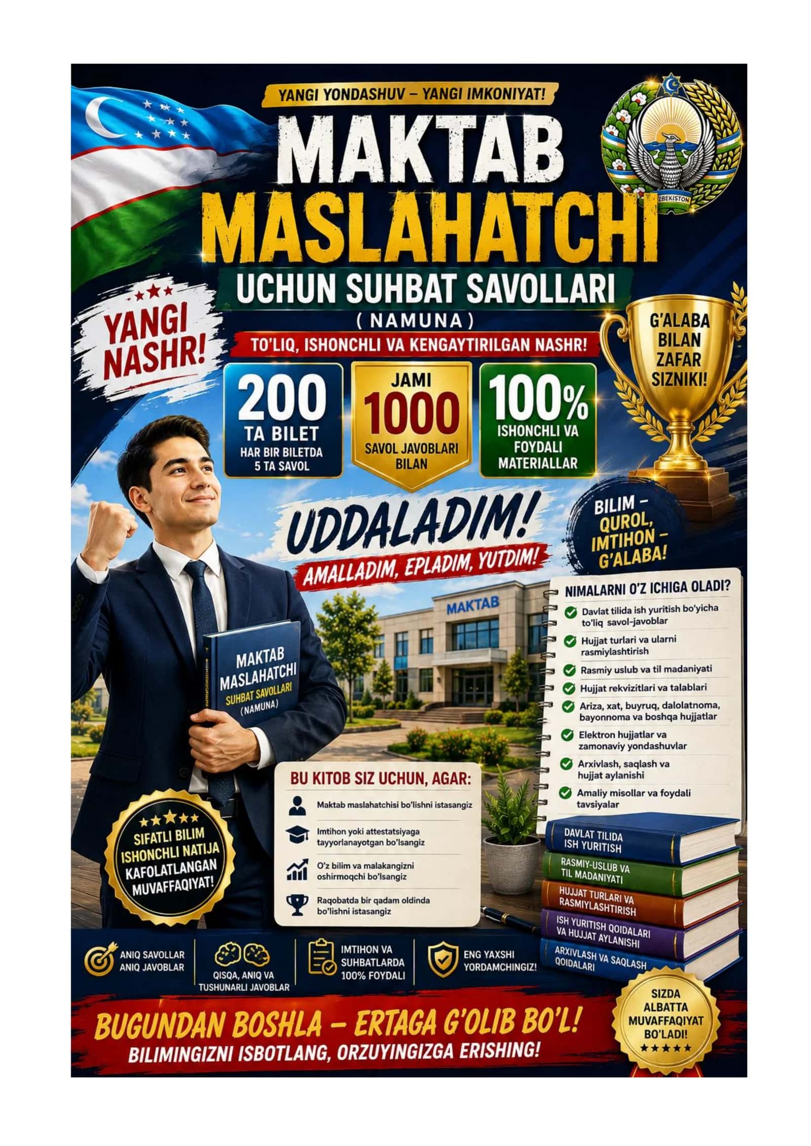 MAKTAB MASLAHATCHISI SAVOLLARI JAVOBLARI BILAN, 1