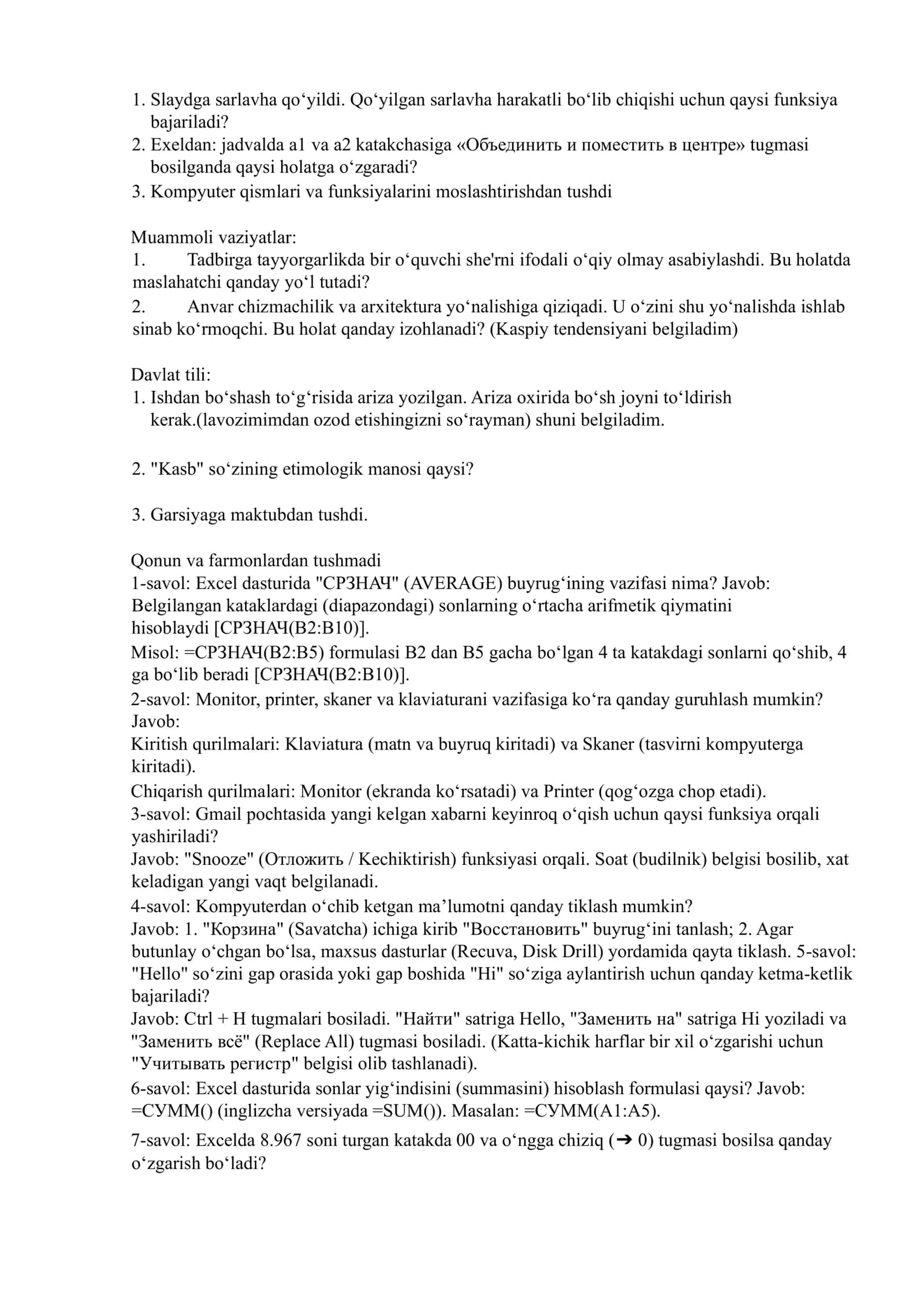 Maktab maslaxatchisi 2026.18-19-may tushgan savollar 1