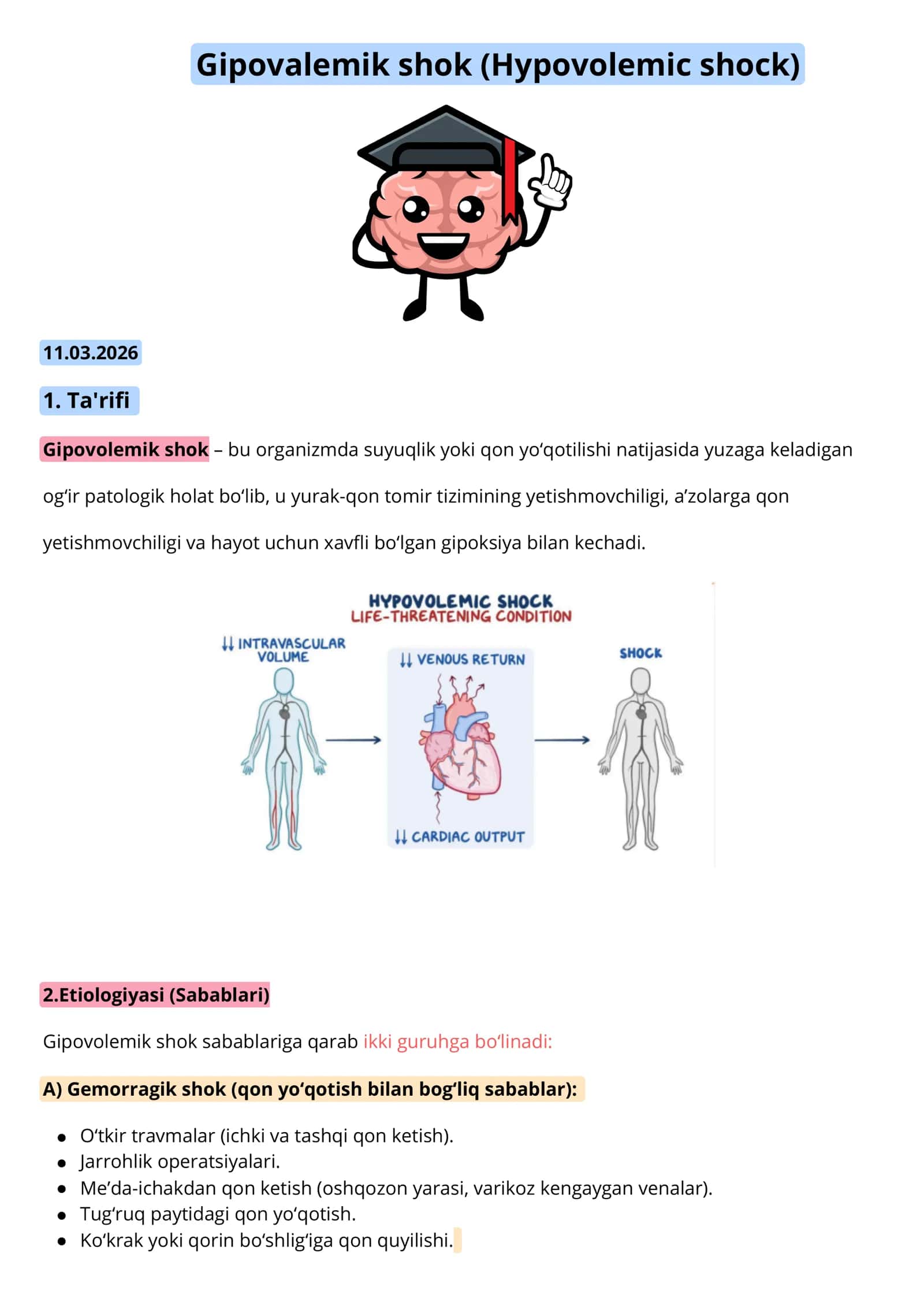 Gipovalemik shok (Hypovolemic shock) 1
