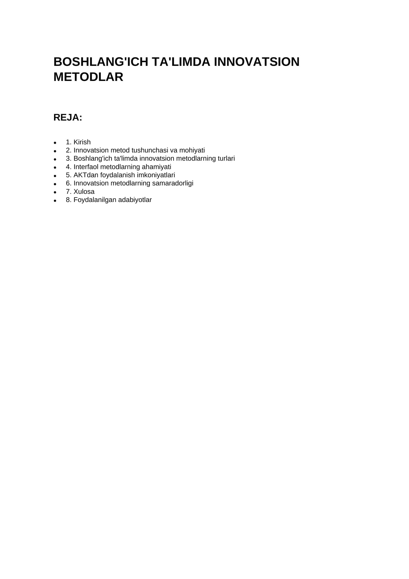 Boshlang'ich ta'limda Innovatsion Metodlar 1