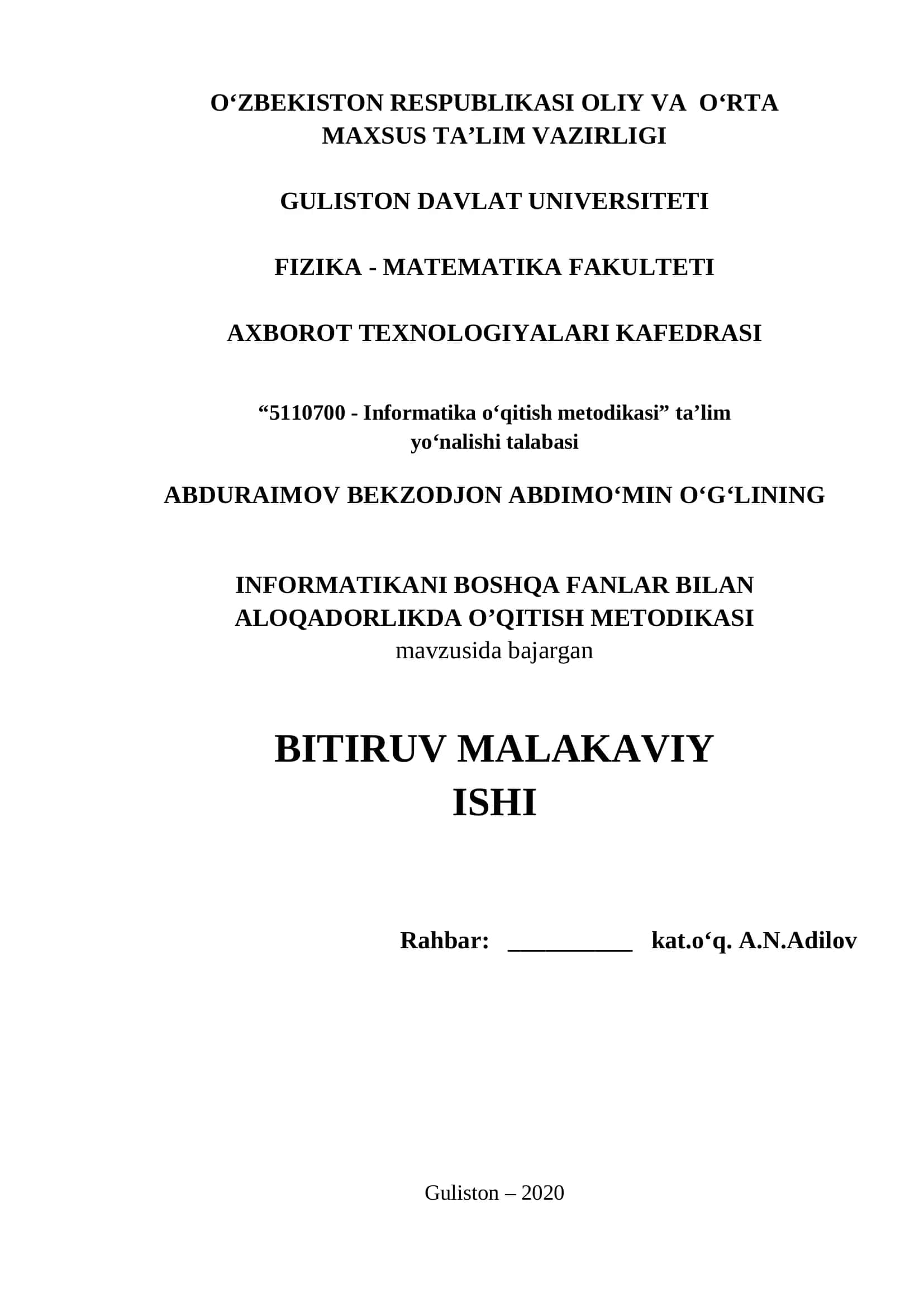 Informatika o‘qitish metodikasi 1