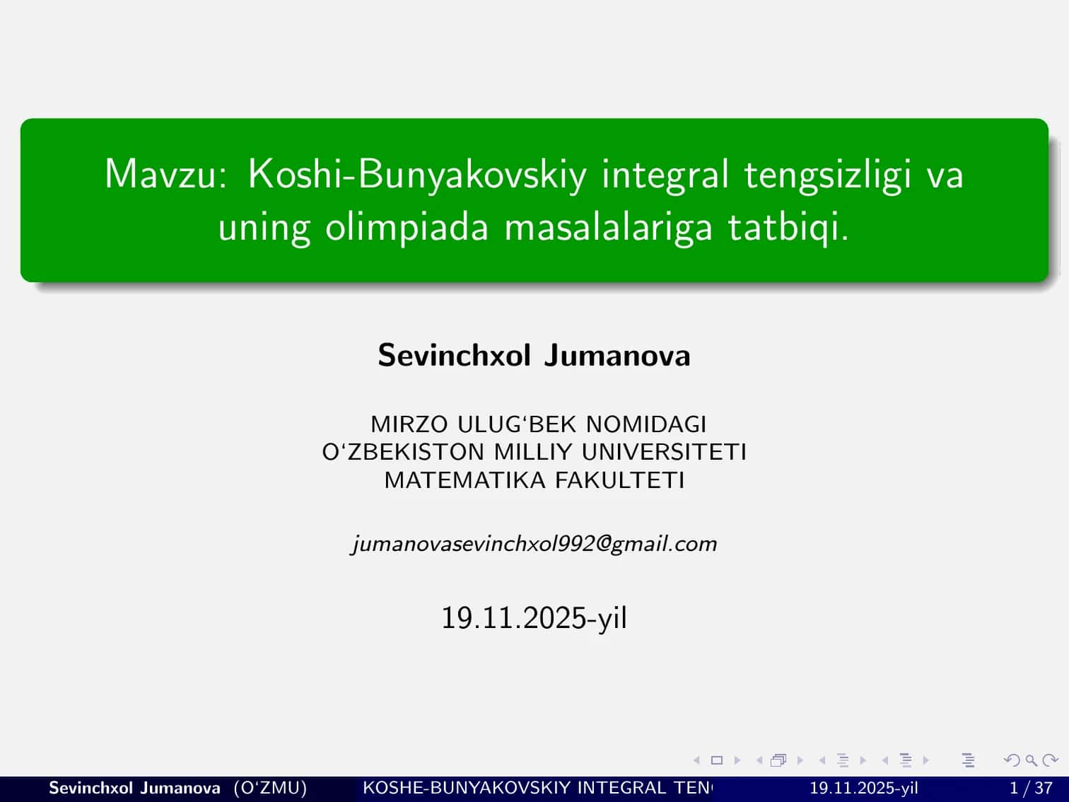 Koshi-Bunyakovskiy integral tengsizligi va 1