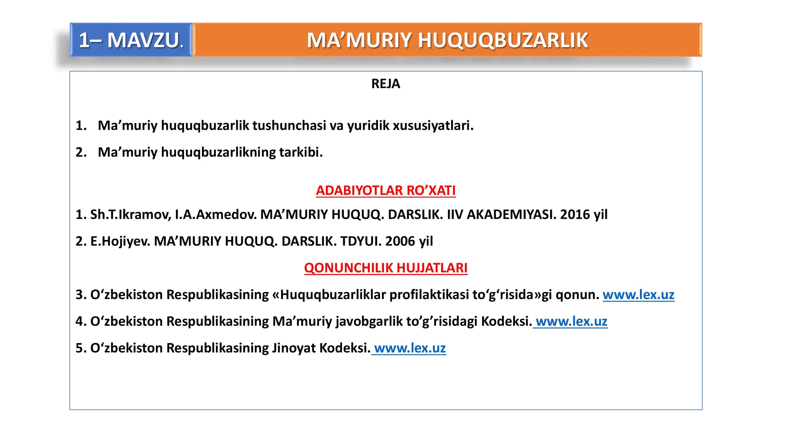 MA’MURIY HUQUQBUZARLIK 1