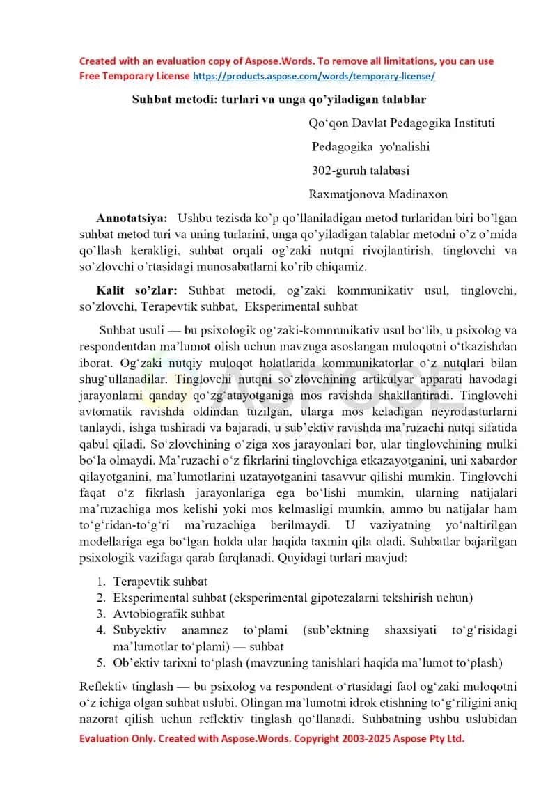 Suhbat metod turlari 1