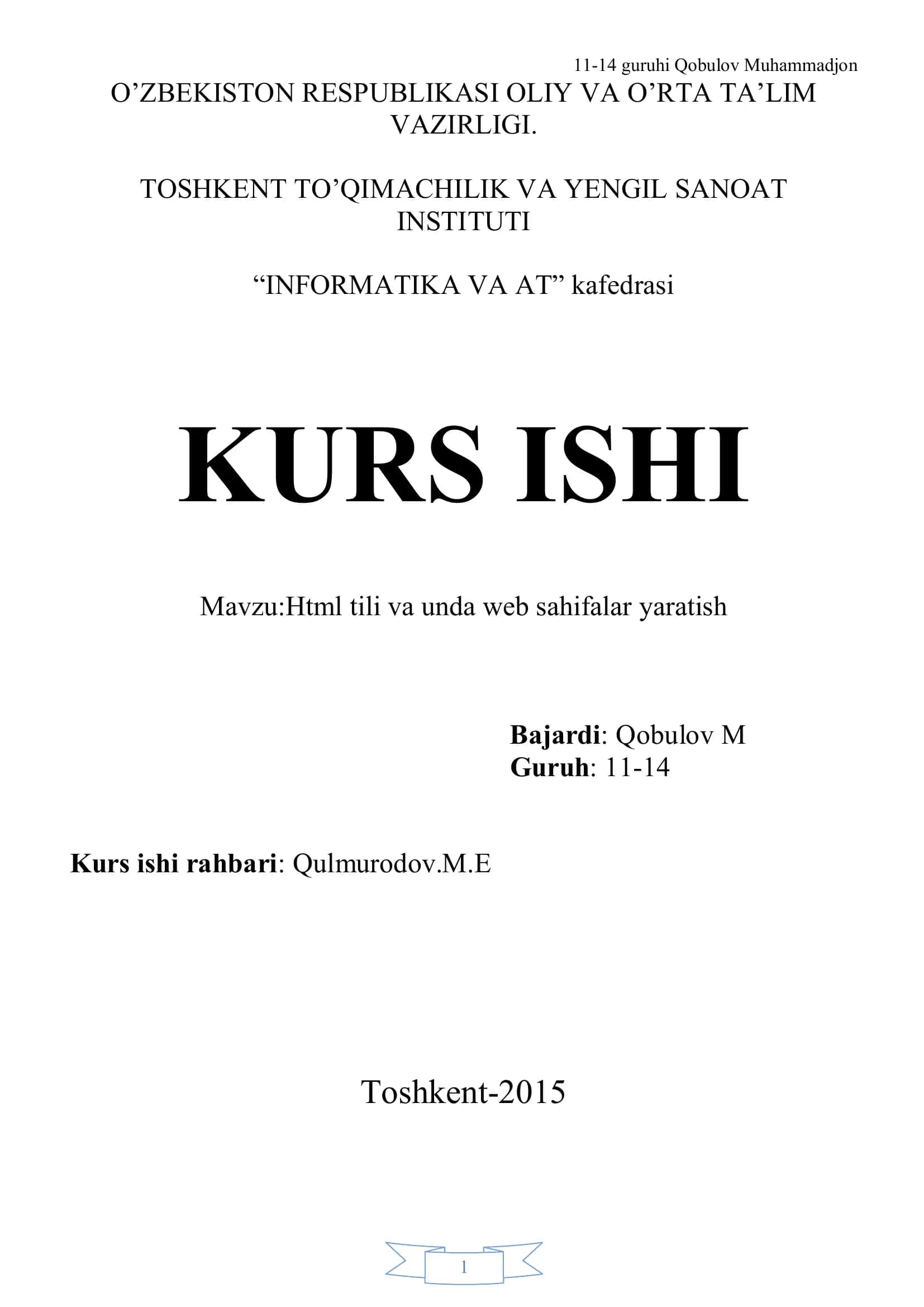 Html tili va unda web sahifalar yaratish 1