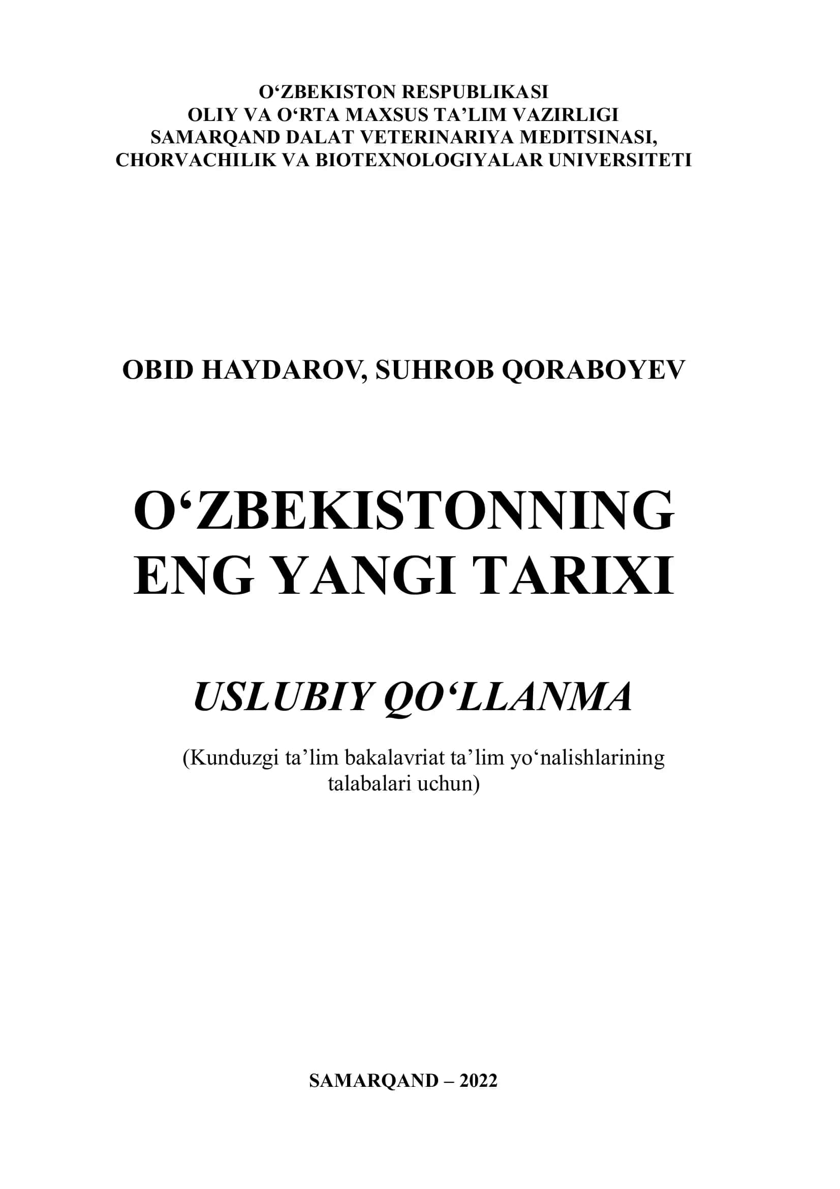 O‘zbekistonning eng yangi tarixi 1
