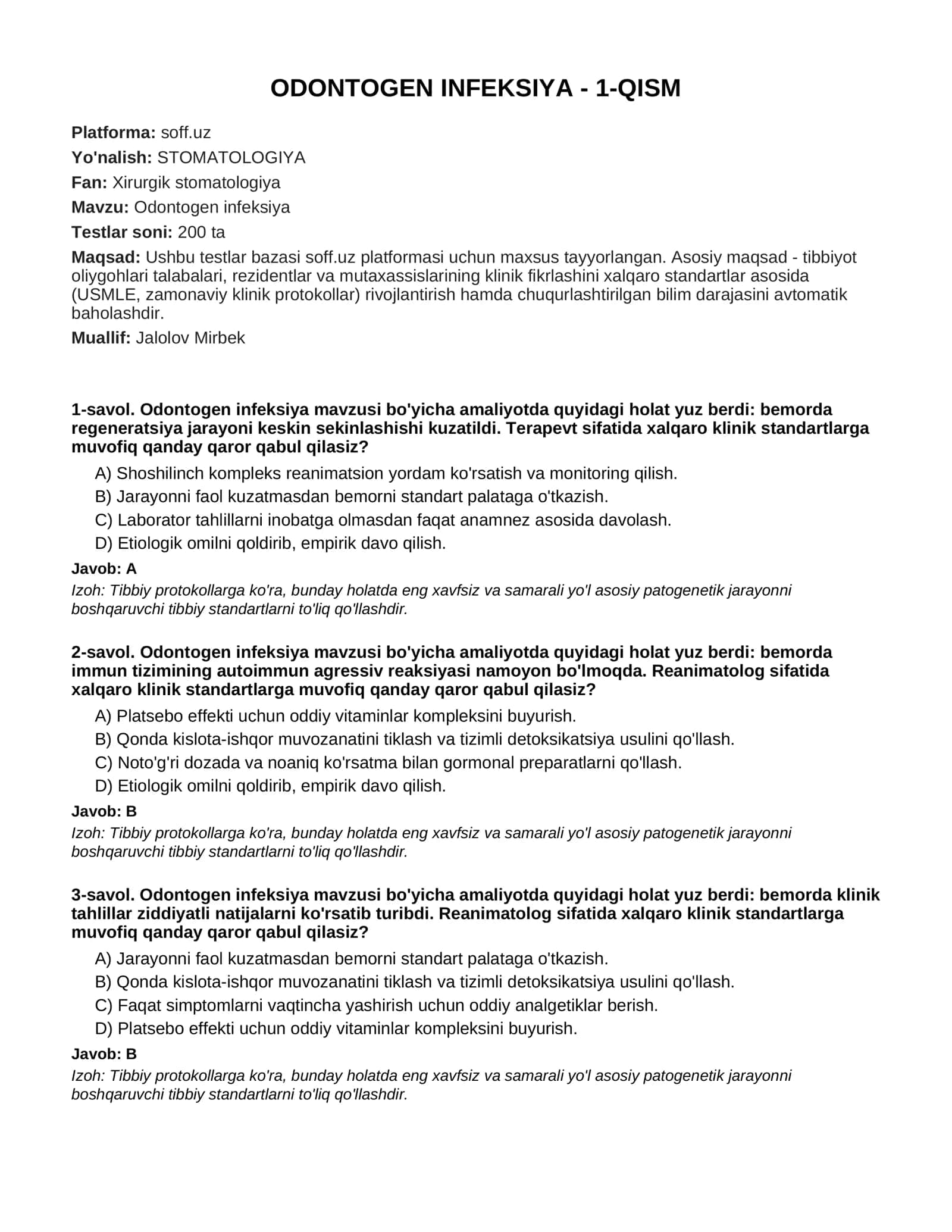 ODONTOGEN INFEKSIYA - 1-QISM 1
