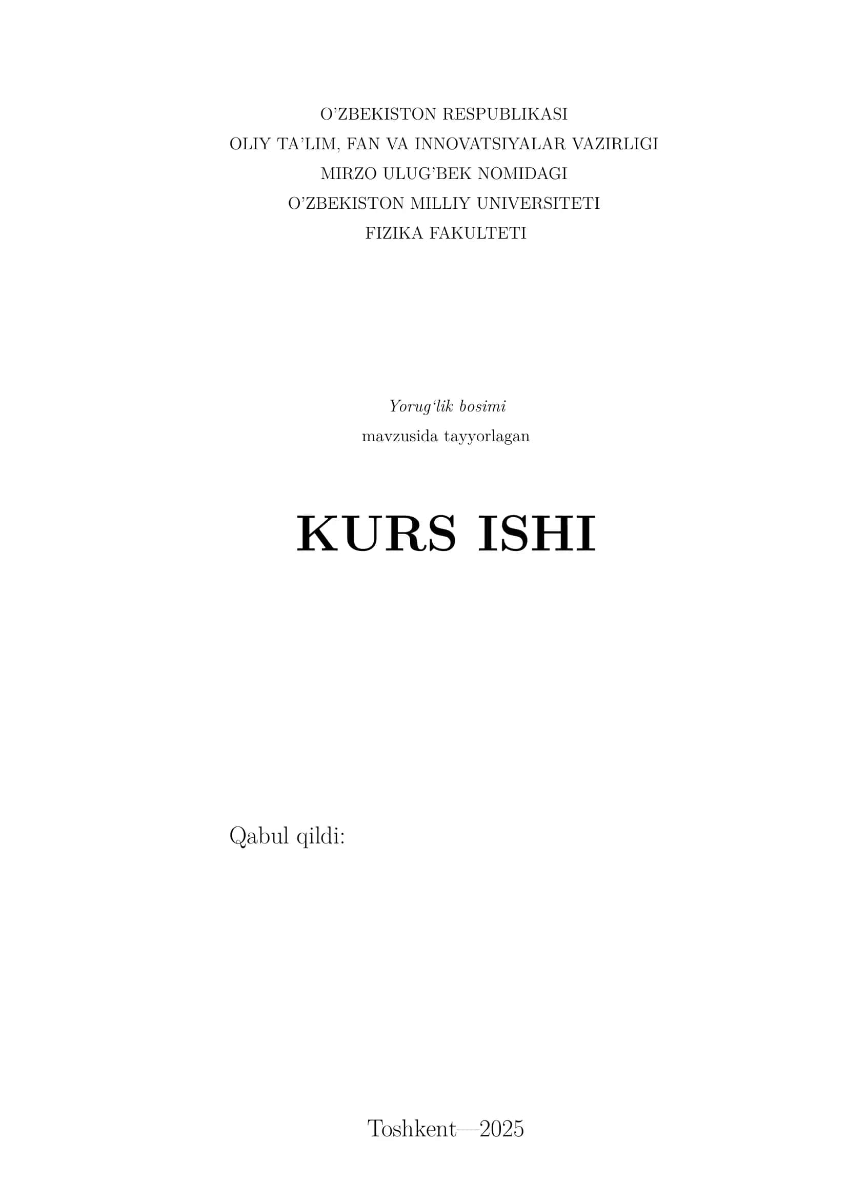 Yorug‘lik bosimi kurs ishi 1