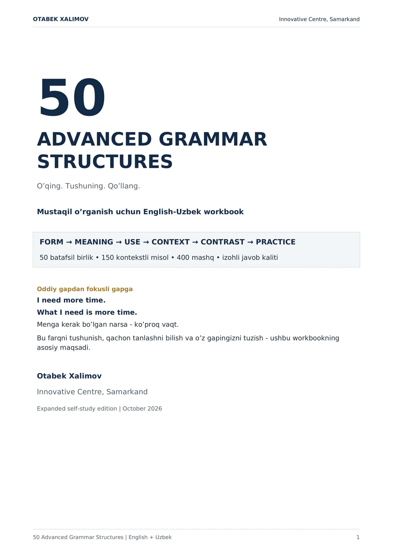 50 Advanced Grammar Structures | English + Uzbek 1