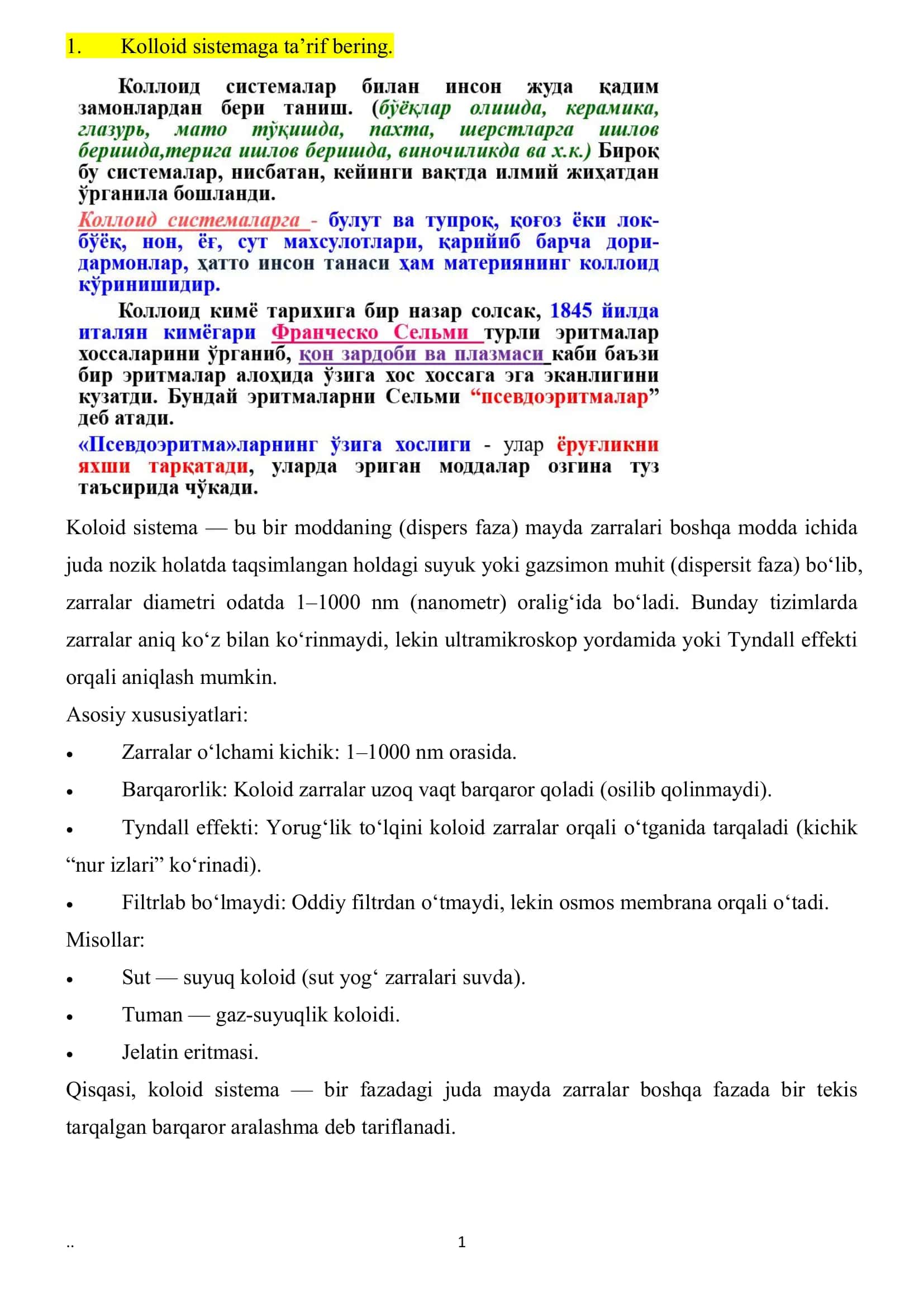 Kolloid sistemalar 1