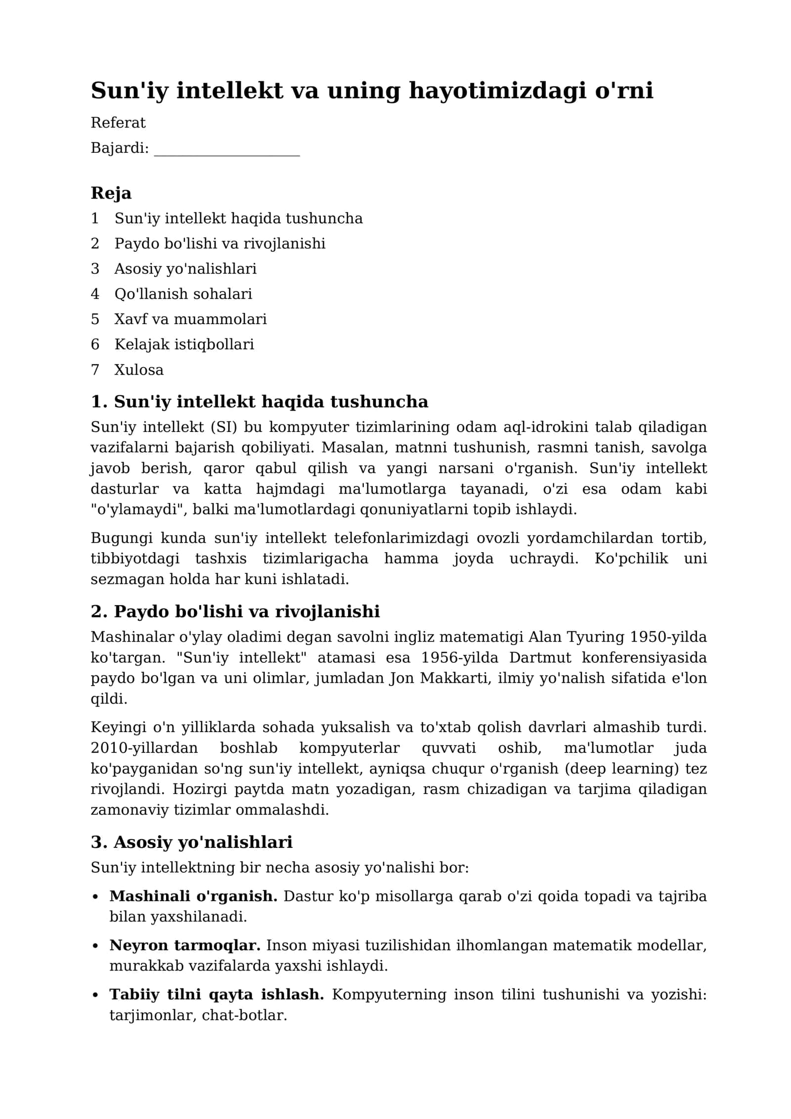 Sun'iy intellekt va uning hayotimizdagi o'rni 1