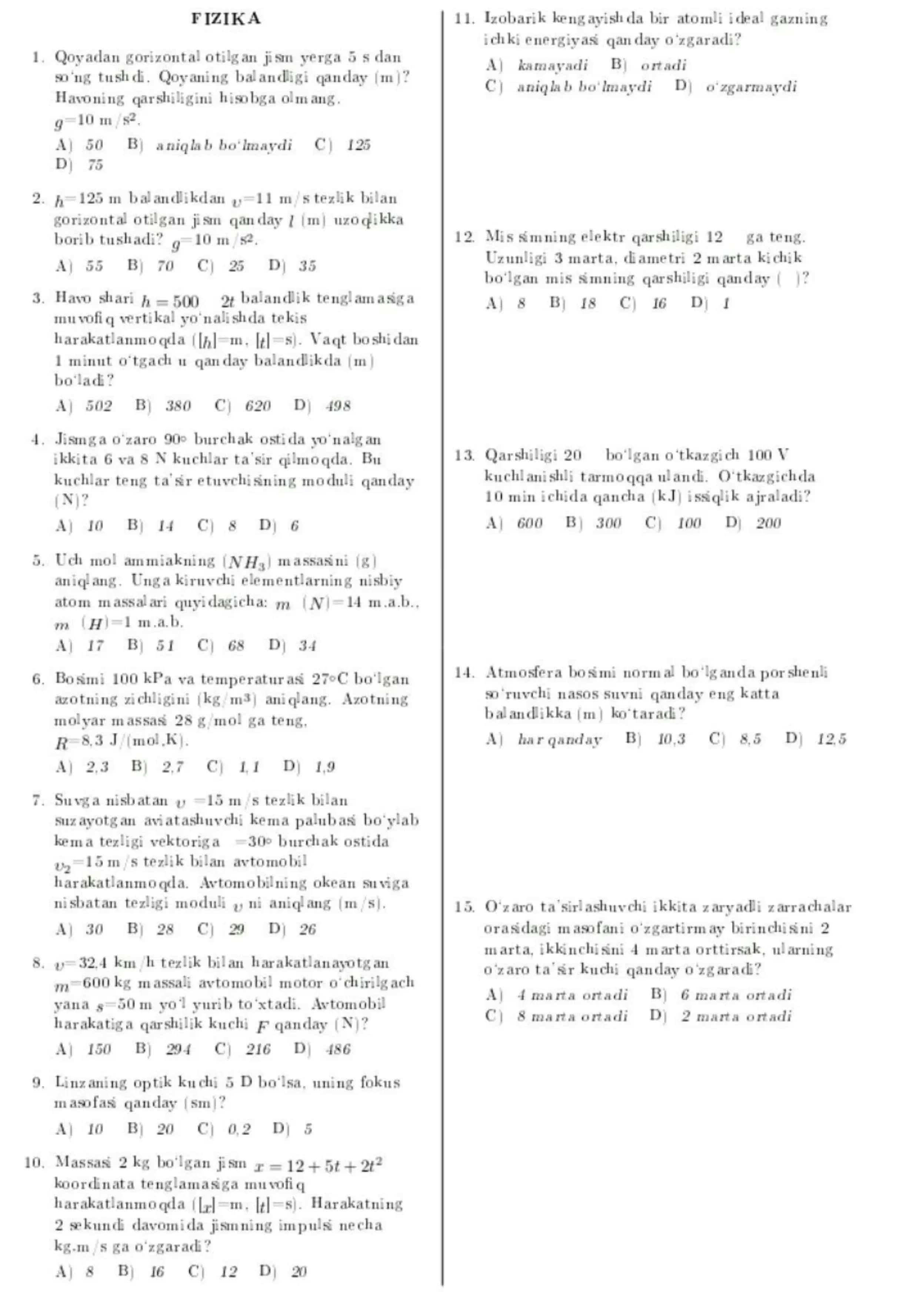 Fizika test 1