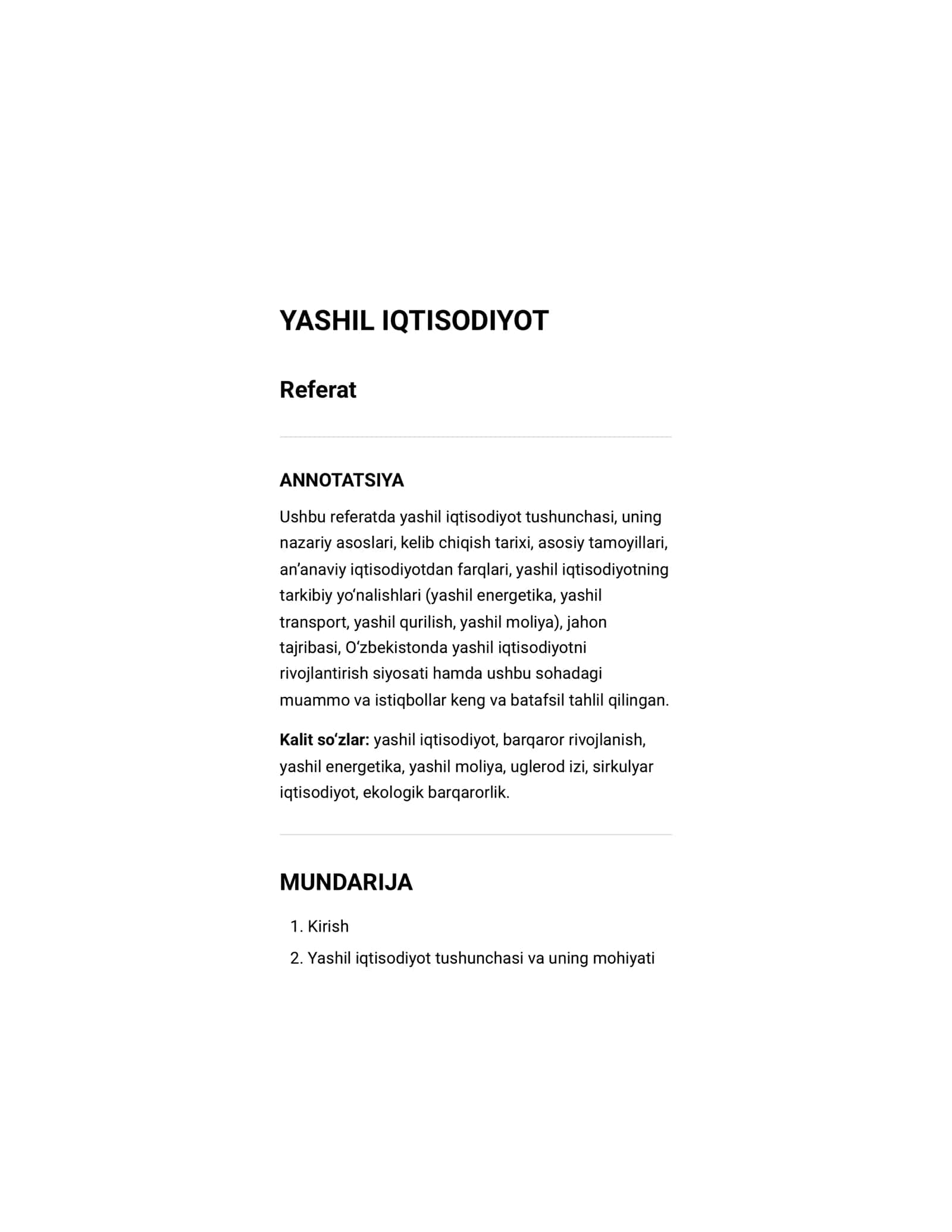 Referat yashil iqtisodiyot 1