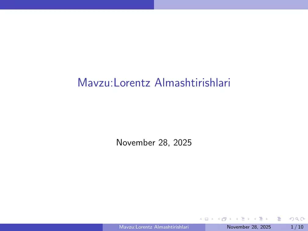 Lorentz Almashtirishlari 1