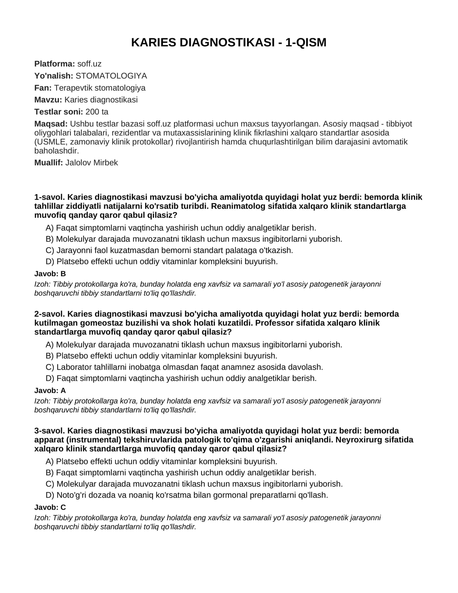 KARIES DIAGNOSTIKASI - 1-QISM 1
