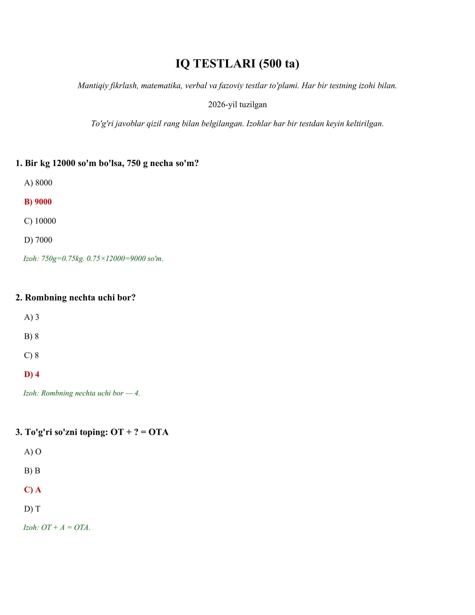 IQ TESTLARI (500 ta) 1