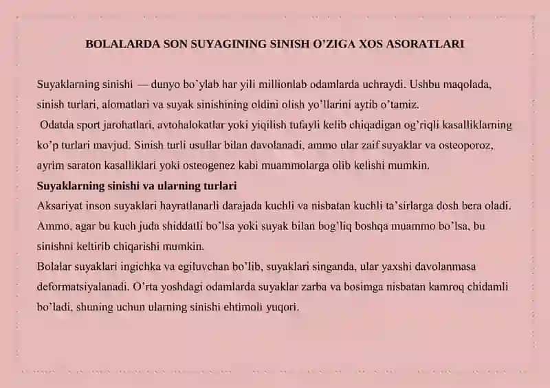 Suyak sinishining turlari