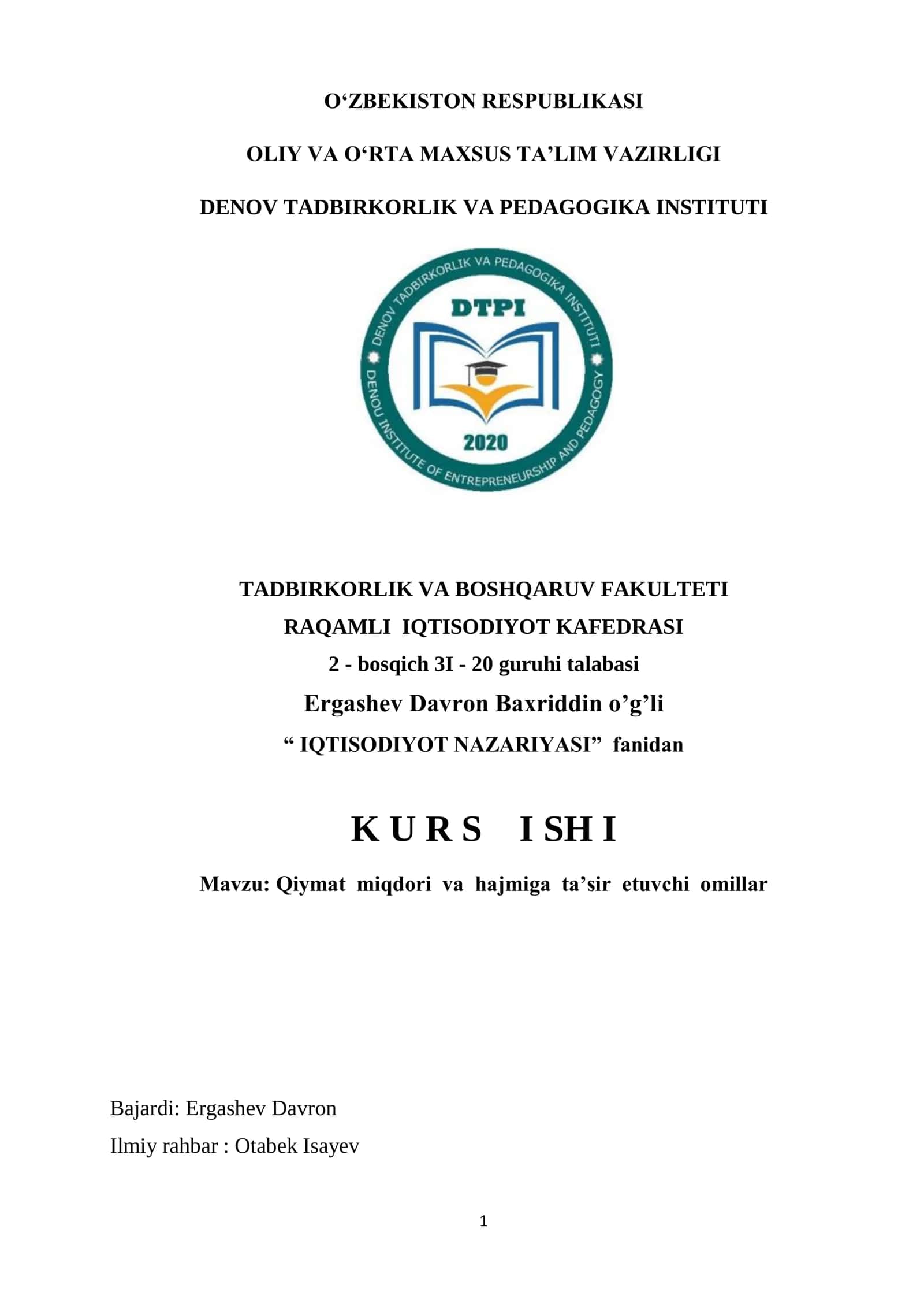 Qiymat miqdori va hajmiga ta’sir etuvchi omillar 1