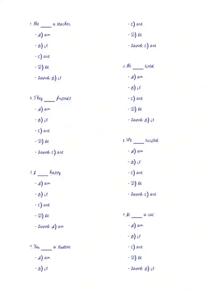 English Language Test Questions